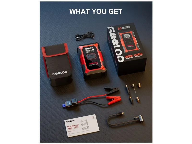 Gooloo A3 Jump-Starter/Kompressor 12 V, 3000A Gooloo A3 Jump-Starter/Kompressor 12 V, 3000A