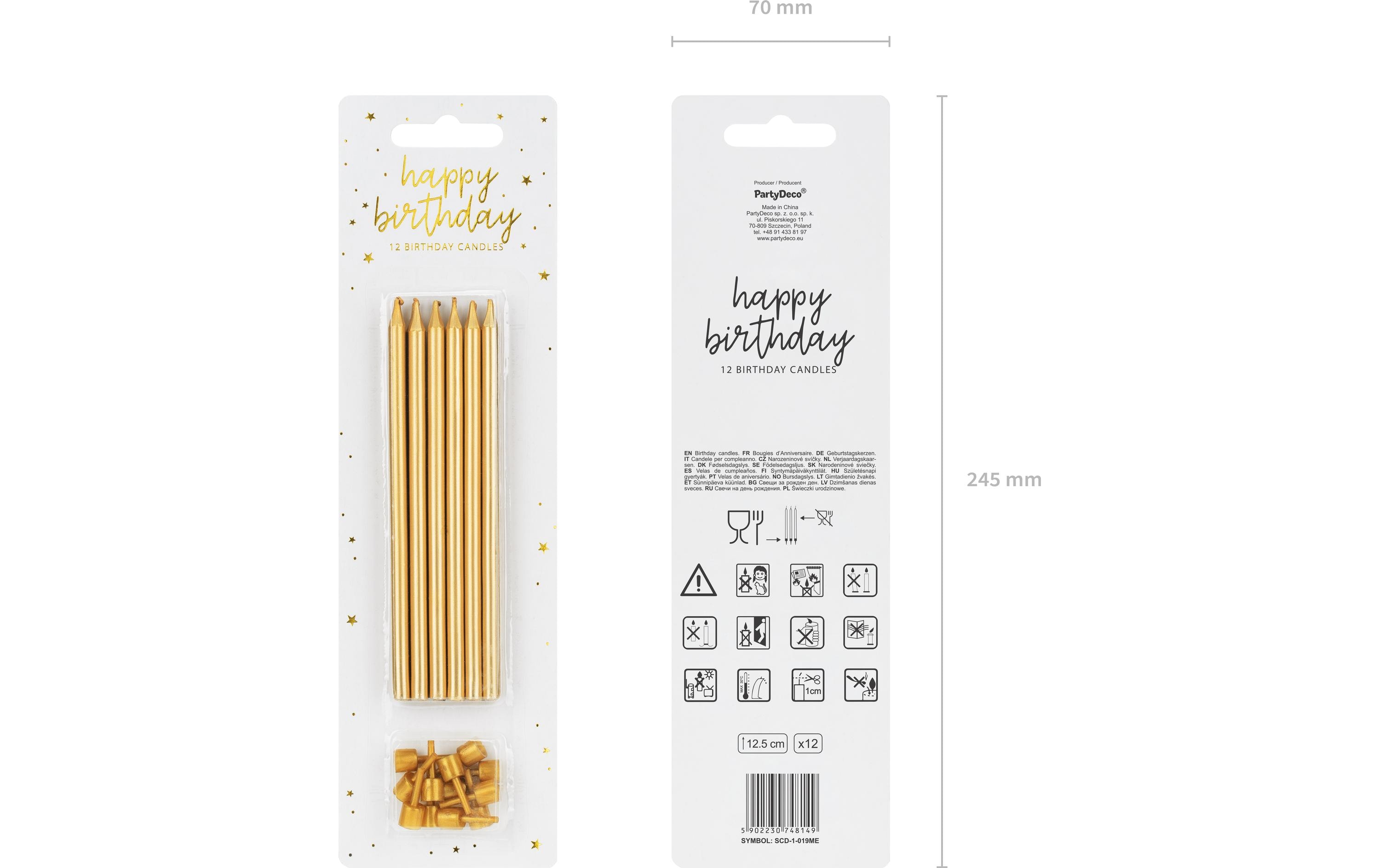 Partydeco Kerze 12.5 cm, 12-teiig, Gold