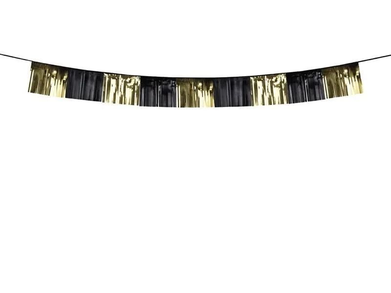 Partydeco Folienfransen-Girlande Schwarz Gold 300 x 25 cm