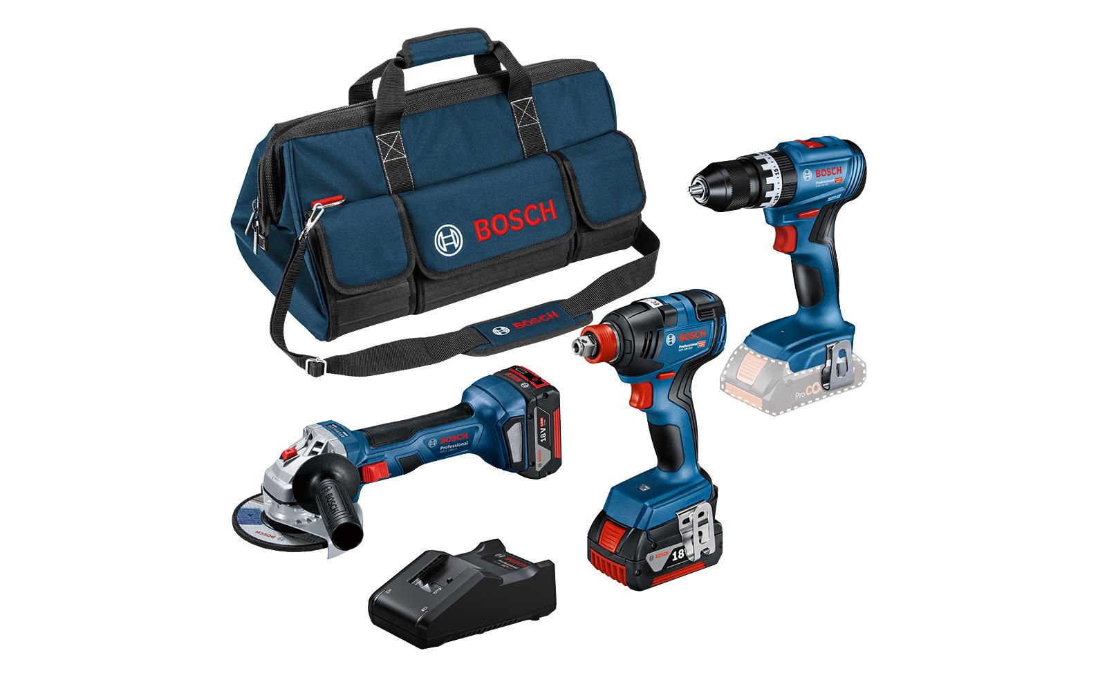 Bosch Professional Akku-Schlagbohrschrauber Set 18 V-GSB+GDX+GWS+2 x 5A