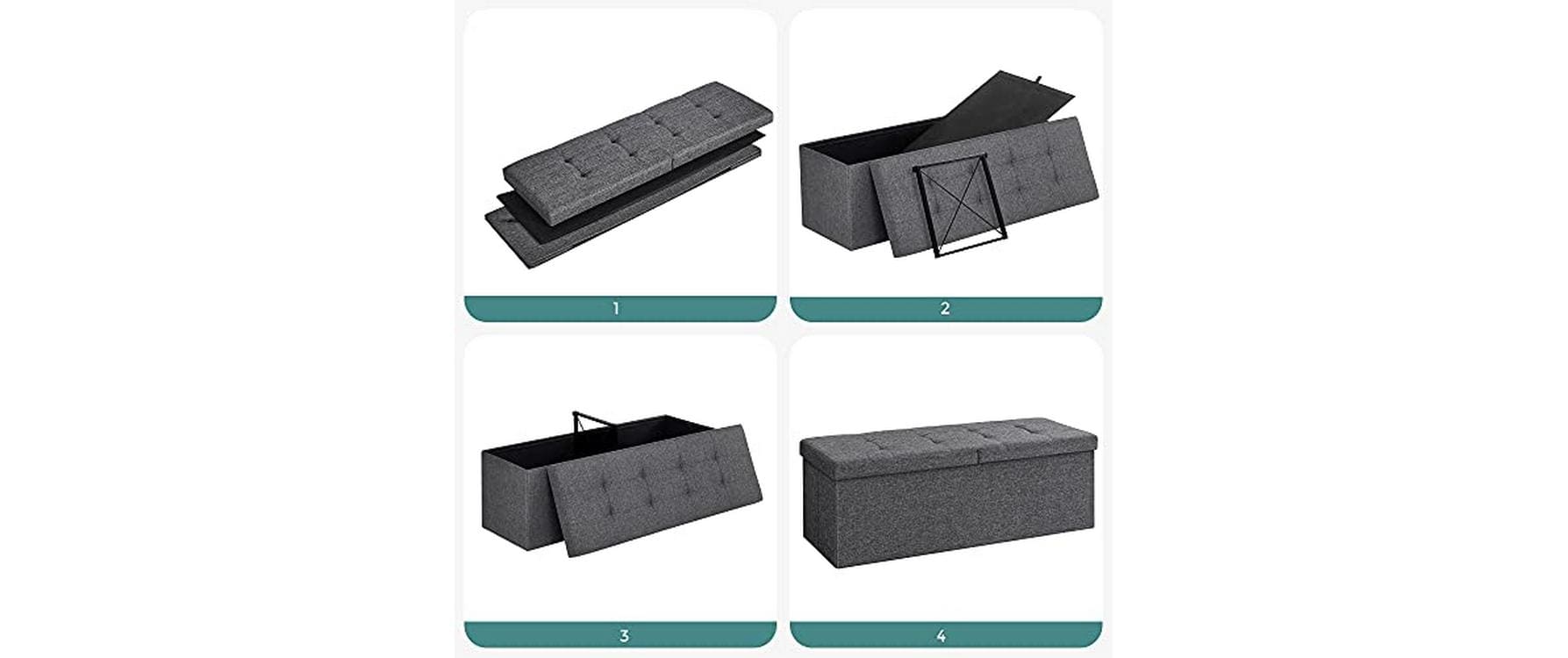 Songmics Sitztruhe mit Klappdeckel 110 x 38 x 38 cm, Dunkelgrau