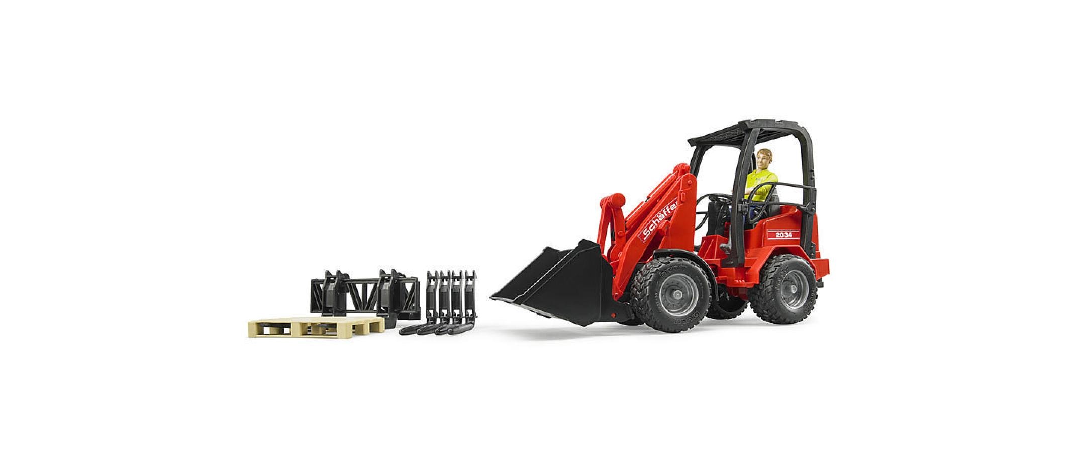 Bruder Spielwaren Landwirtschaftsfahrzeug Schäffer Hoflader 2034 + Zubehör