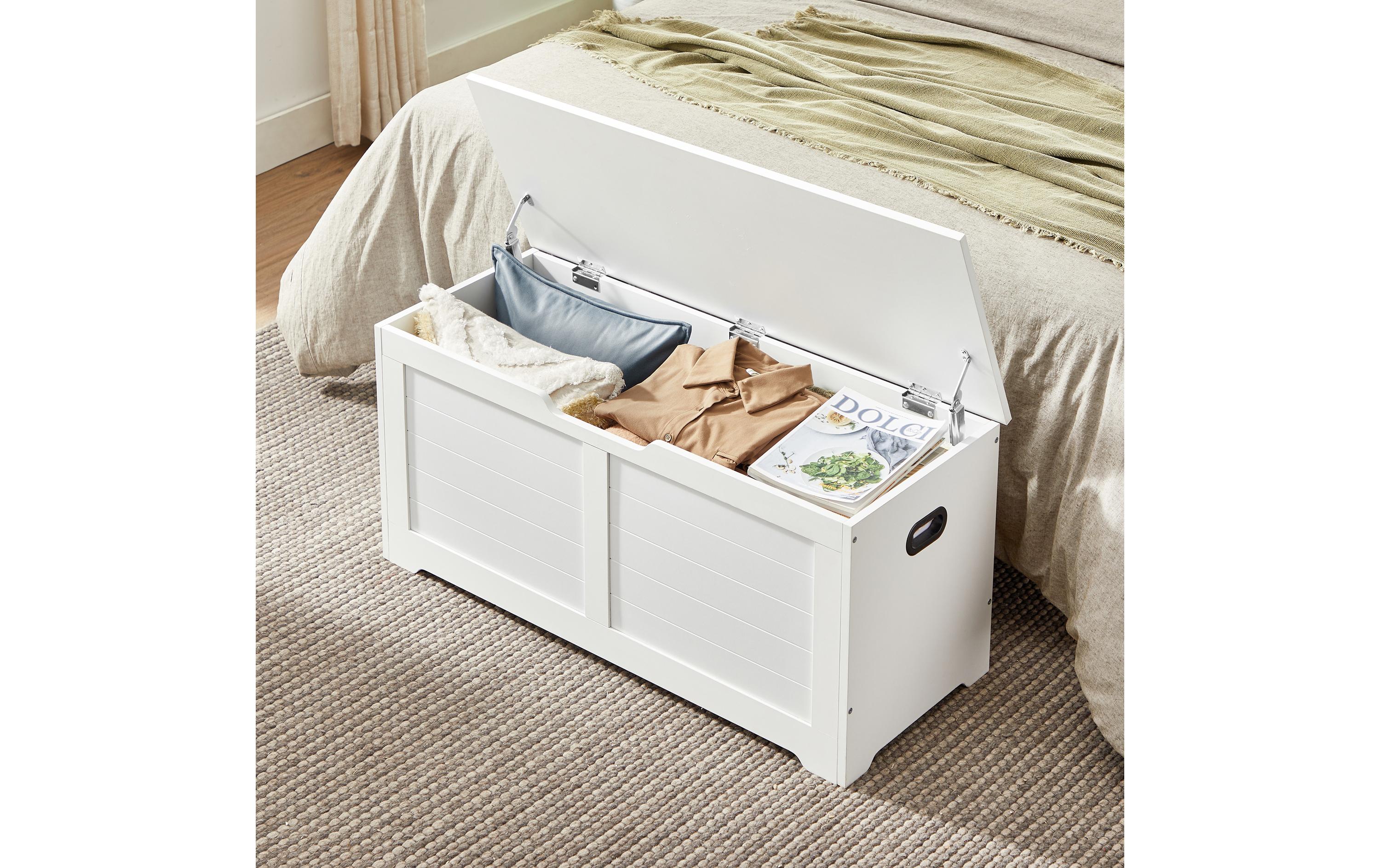 VASAGLE Sitztruhe im Landhausstil 100 x 40 x 46 cm, Weiss matt