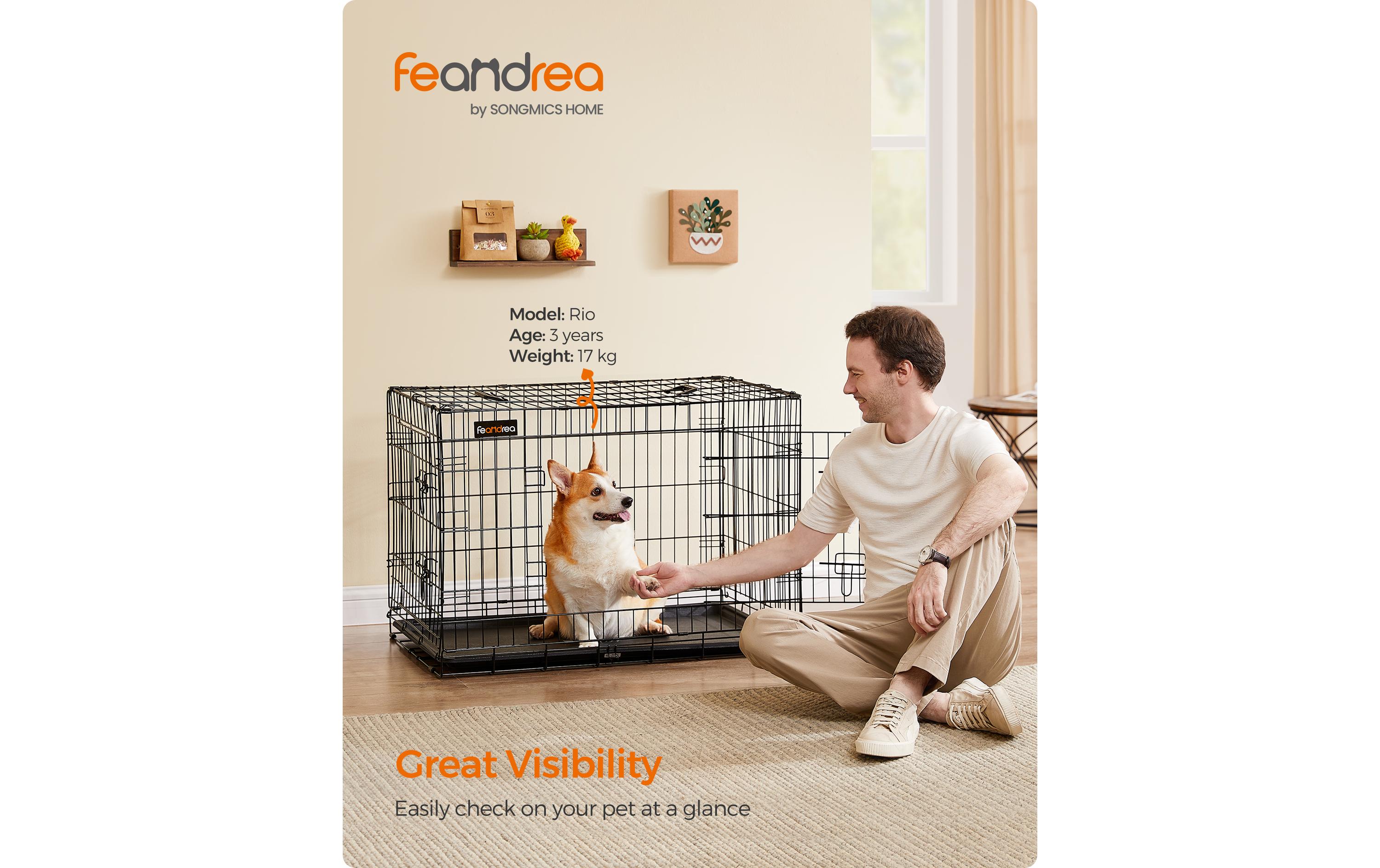 Feandrea Hundekäfig mit 2 Türen, 92.5 x 57.5 x 64 cm, Schwarz