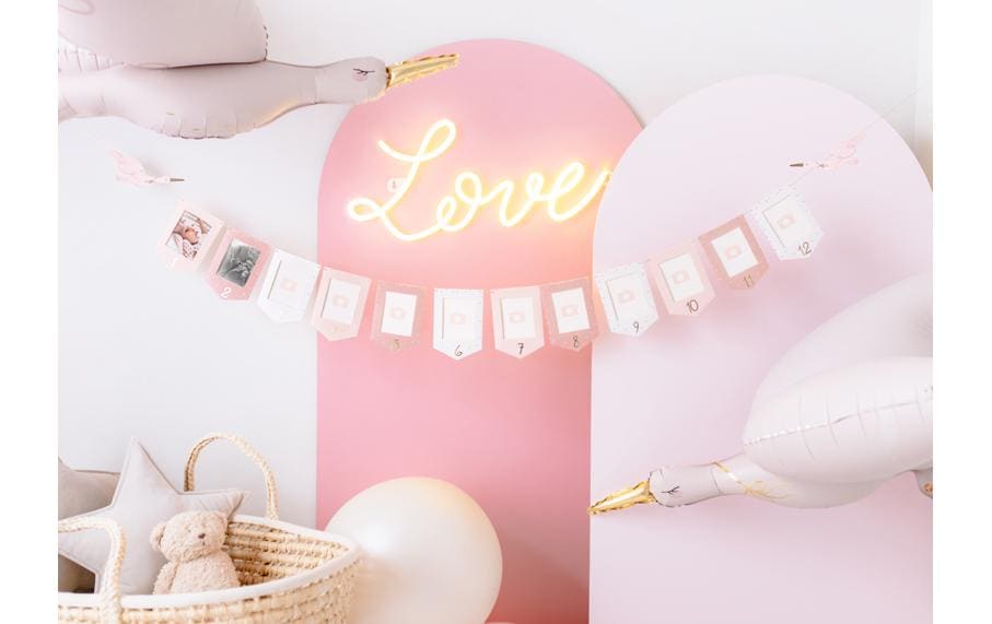 Partydeco Girlande Storch Rosa, 10.5 x 15 cm, 3 m