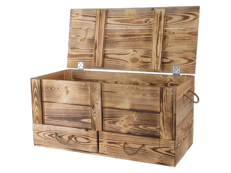 Holz Zollhaus Truhe Vintage geflammt, 85 x 40 cm