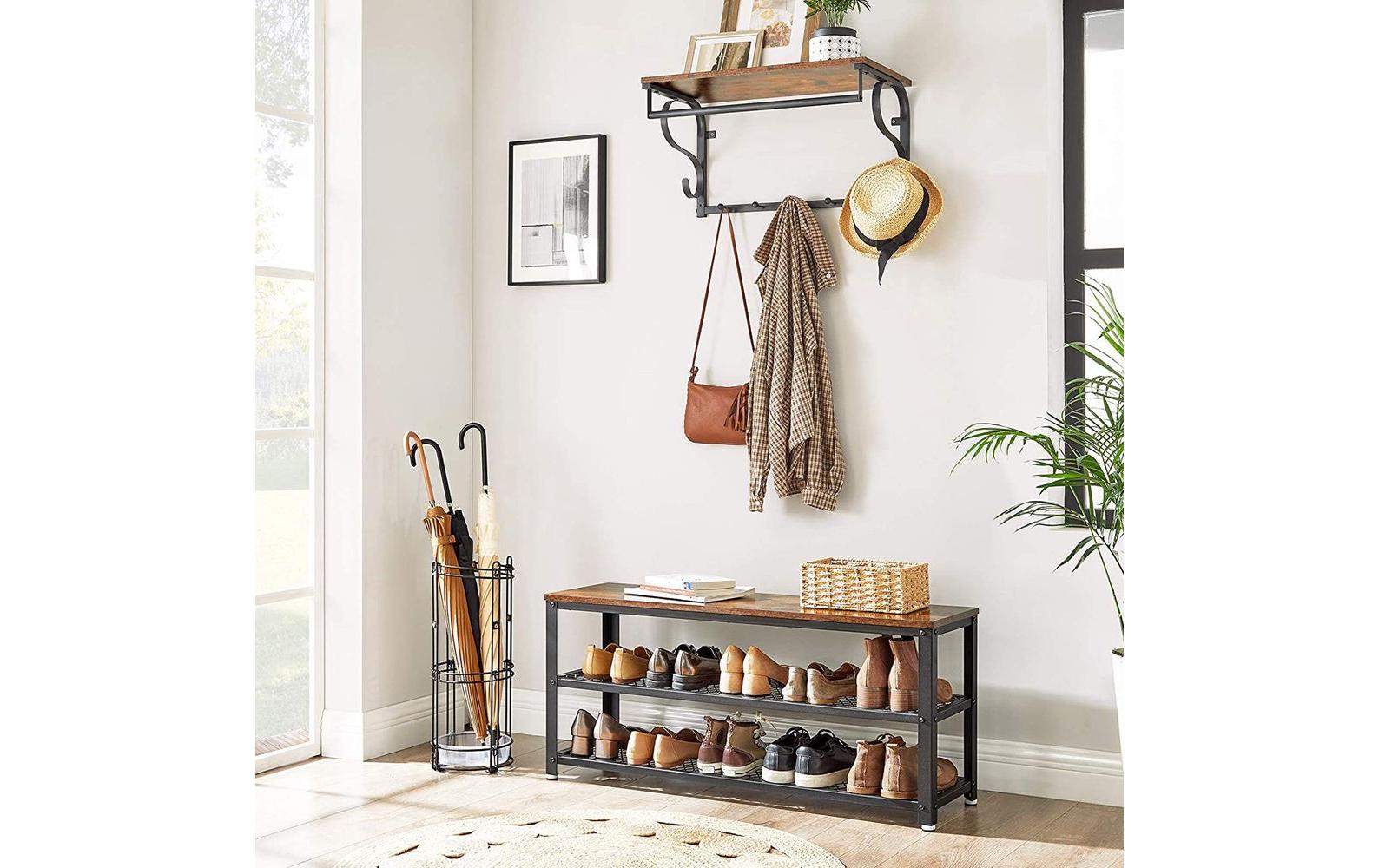 VASAGLE Schuhregal 100 cm x 30 cm, Braun/Schwarz