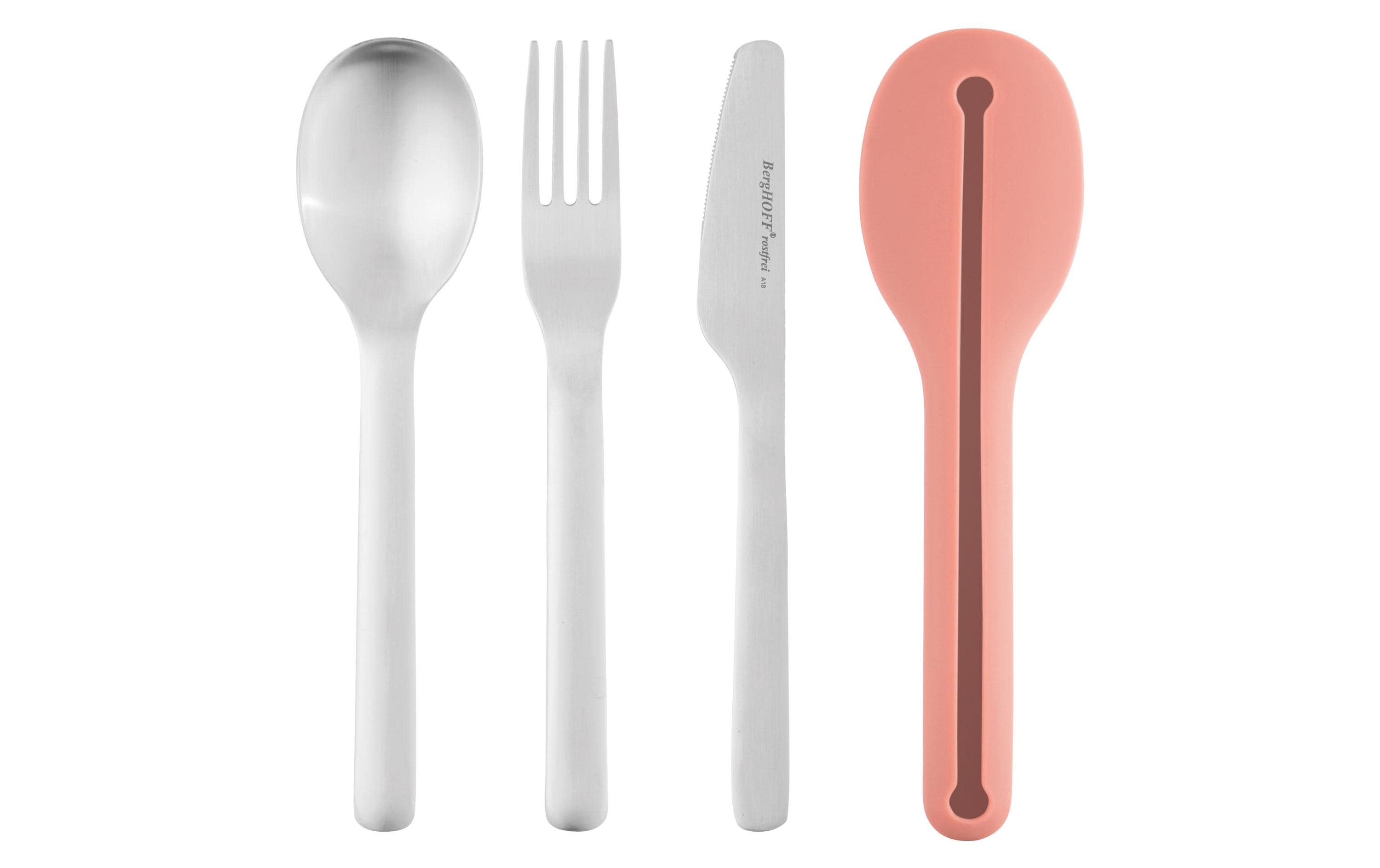 BergHOFF Besteck-Set to go Picknick Leo 3-teilig, Silber/Pink
