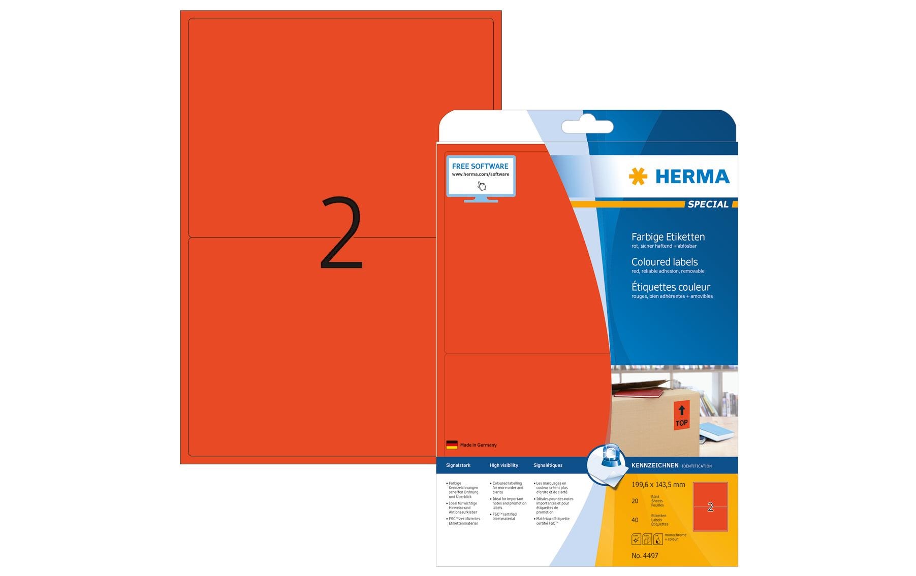 HERMA Universal-Etiketten 4497 Rot, 40 Etiketten