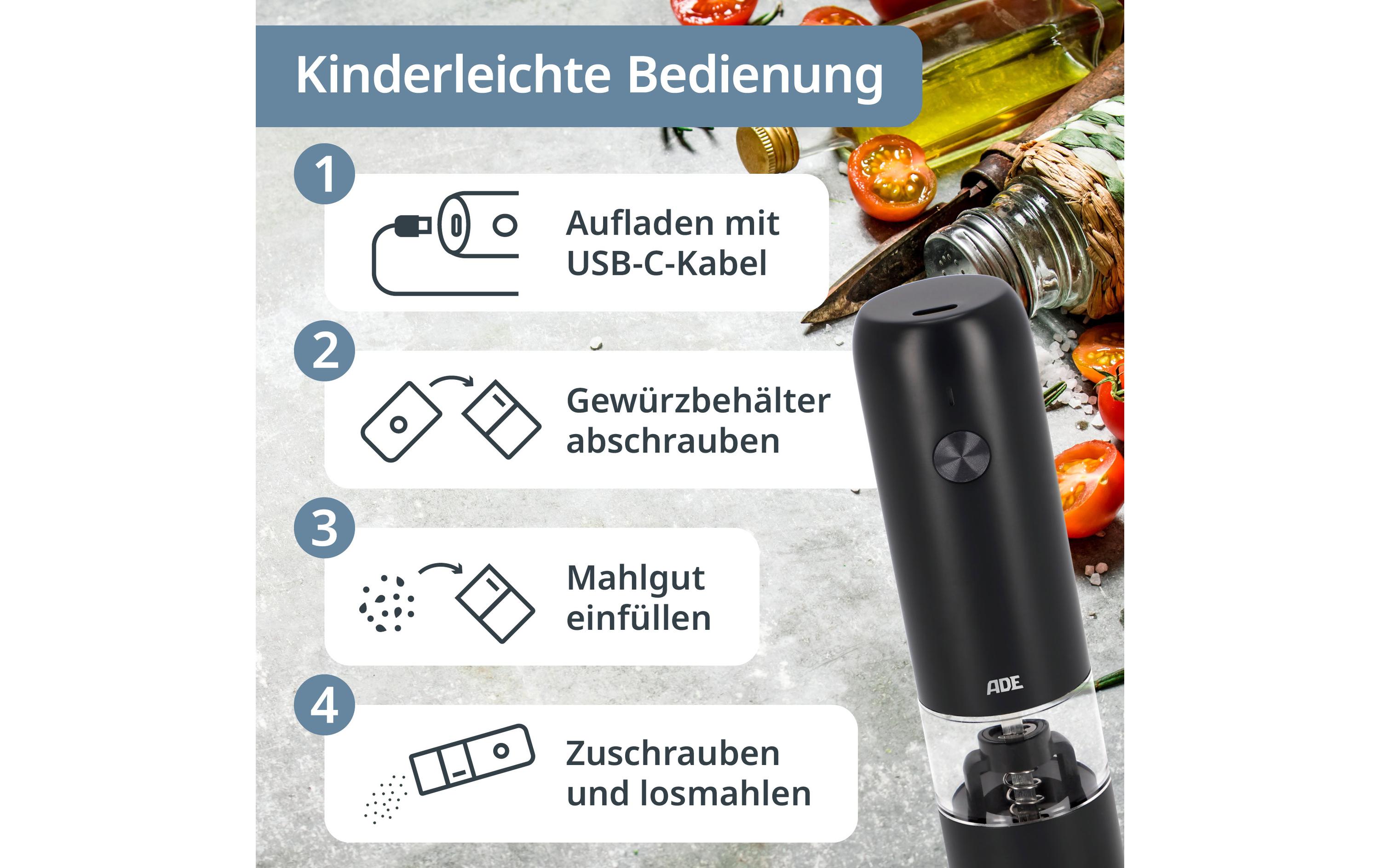 ADE Salz- und Pfeffermühle 13.9 cm, Anthrazit