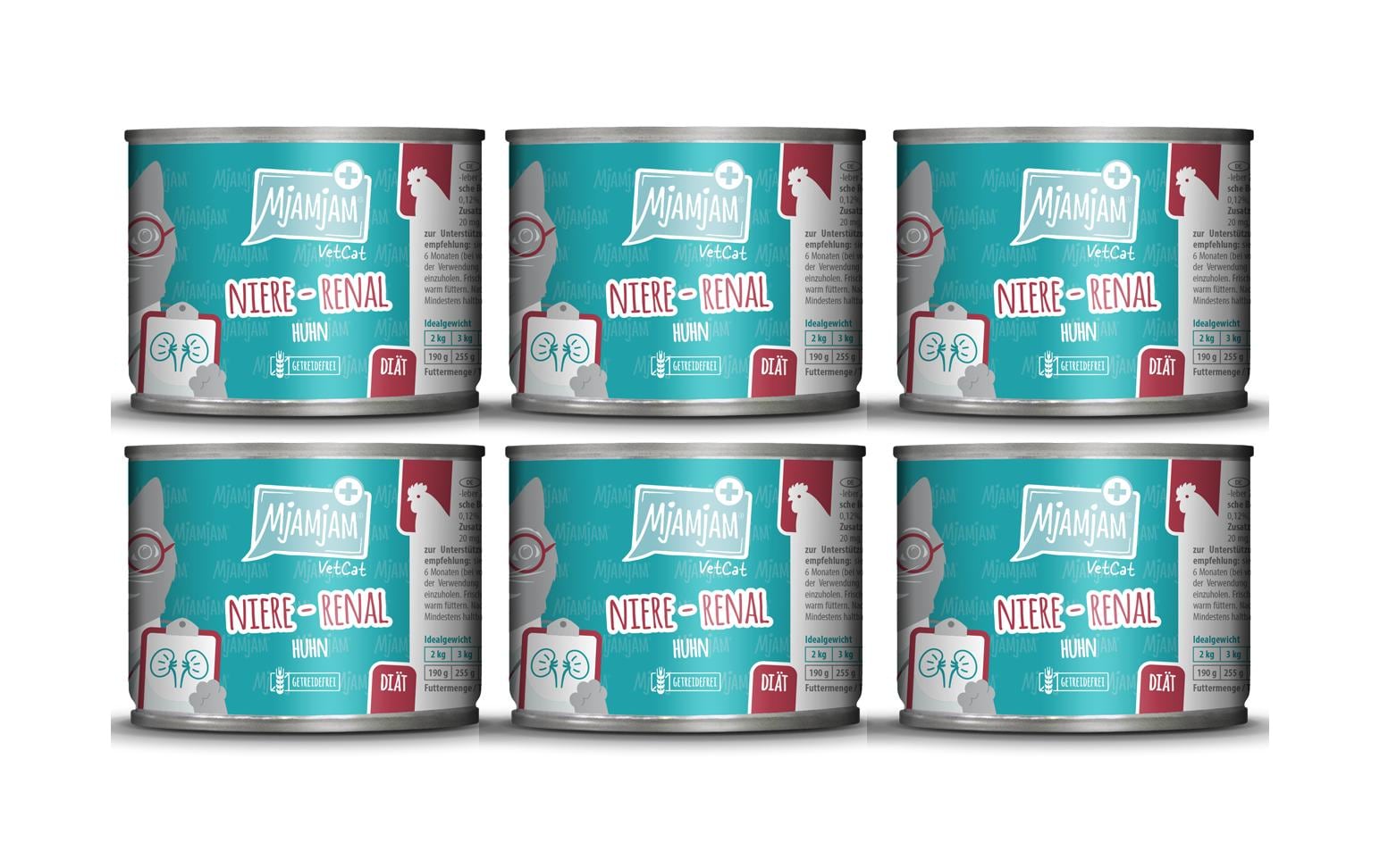 Mjamjam VetCat Nassfutter Niere-Renal Huhn, 6 x 200g