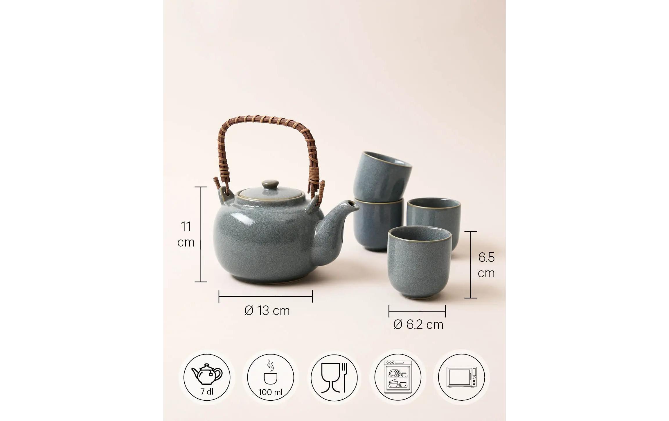 Esmée Tee-Set Japandi Krug & 4 Tassen 0.7 l, Blaugrau
