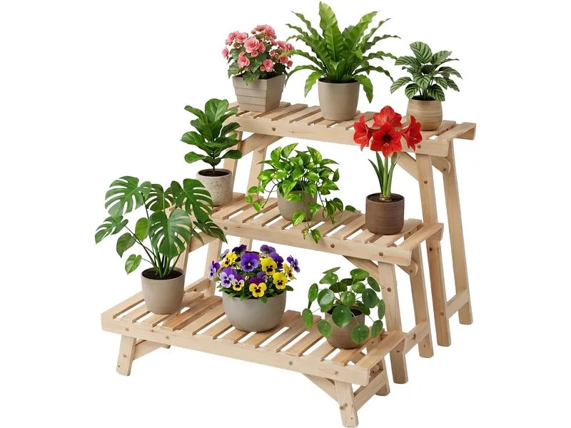 relaxdays Blumentreppe Tannenholz, Hellbraun, 3er Set relaxdays Blumentreppe Tannenholz, Hellbraun, 3er Set