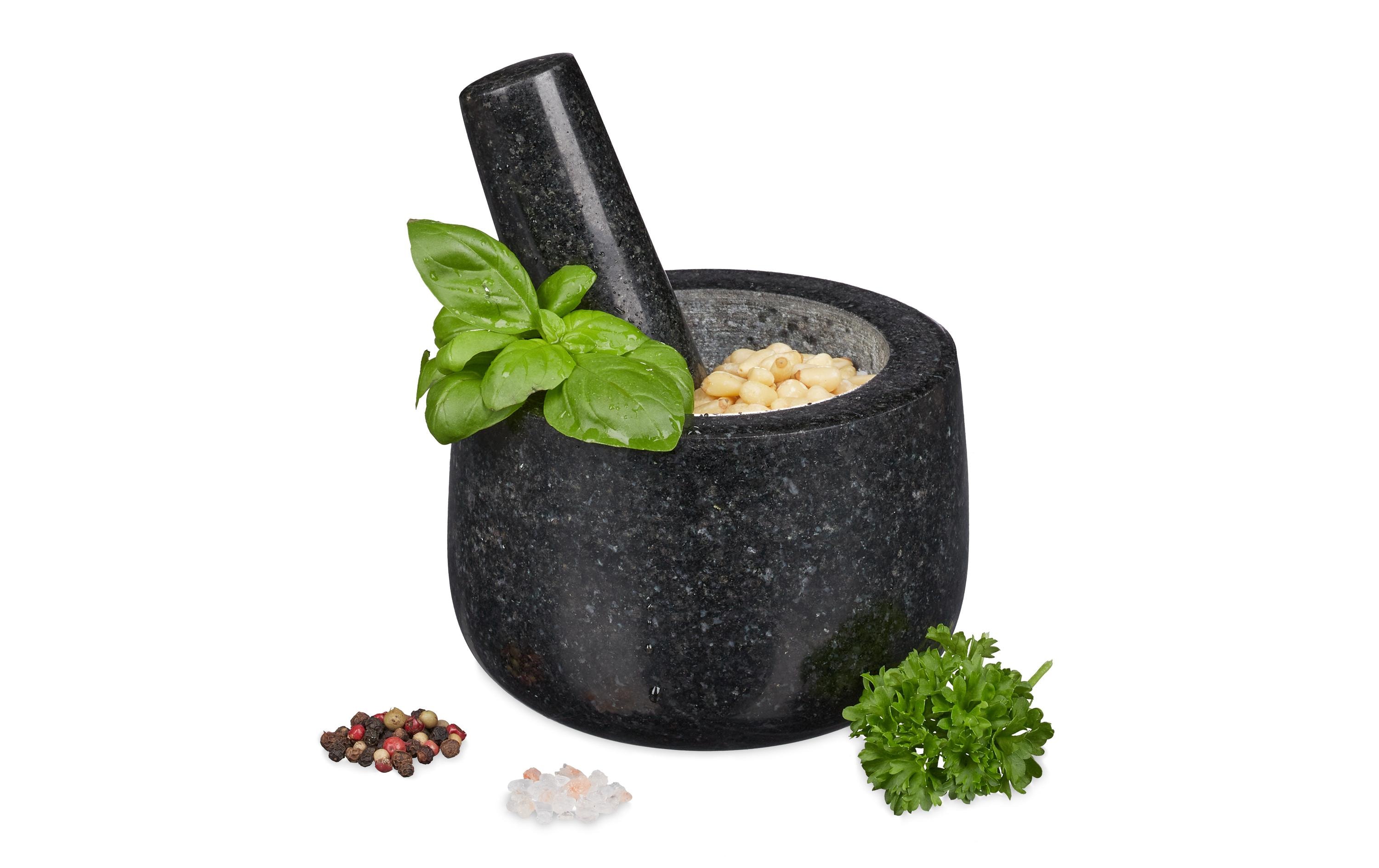 relaxdays Mörser mit Stössel 12 cm, Granit