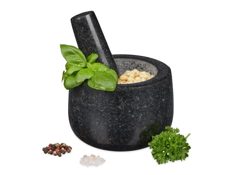 relaxdays Mörser mit Stössel 12 cm, Granit relaxdays Mörser mit Stössel 12 cm, Granit