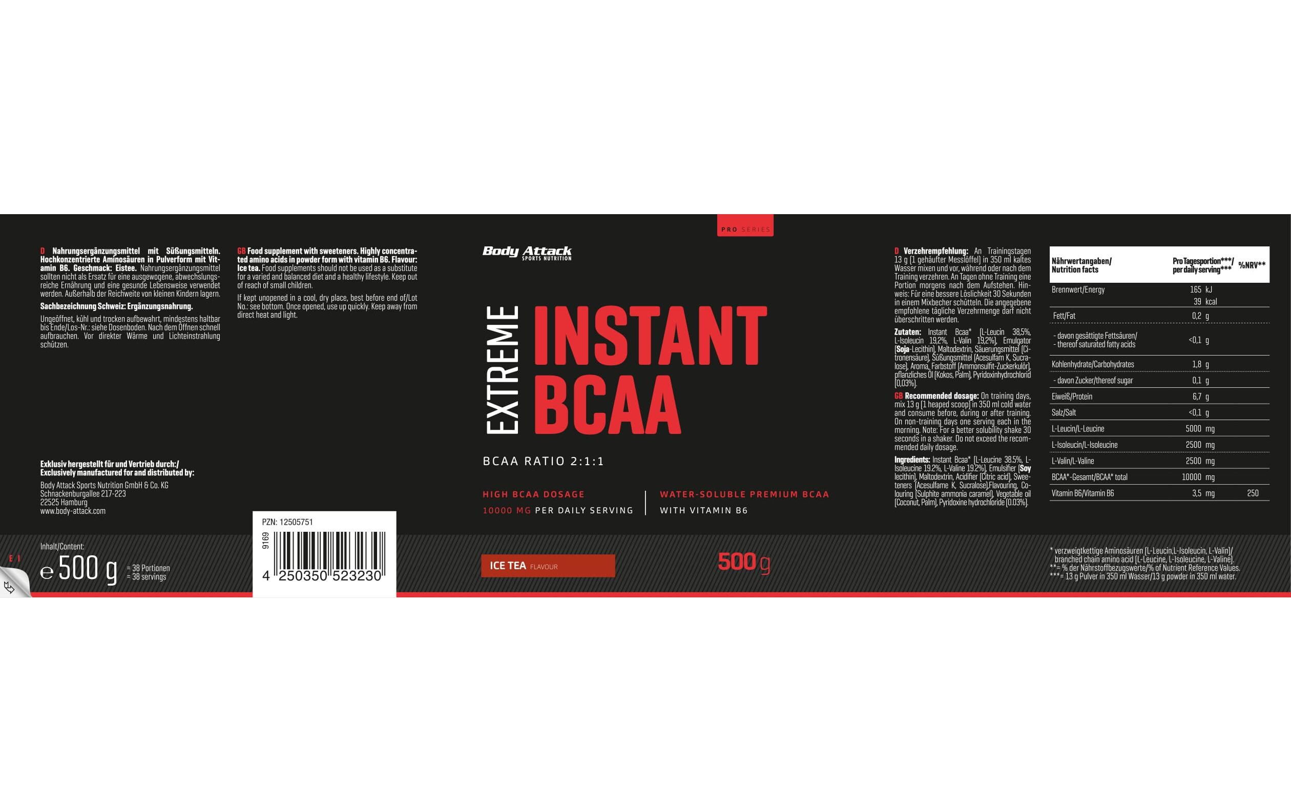 Body Attack Pulver Extreme Instant BCAA Ice Tea 500 g