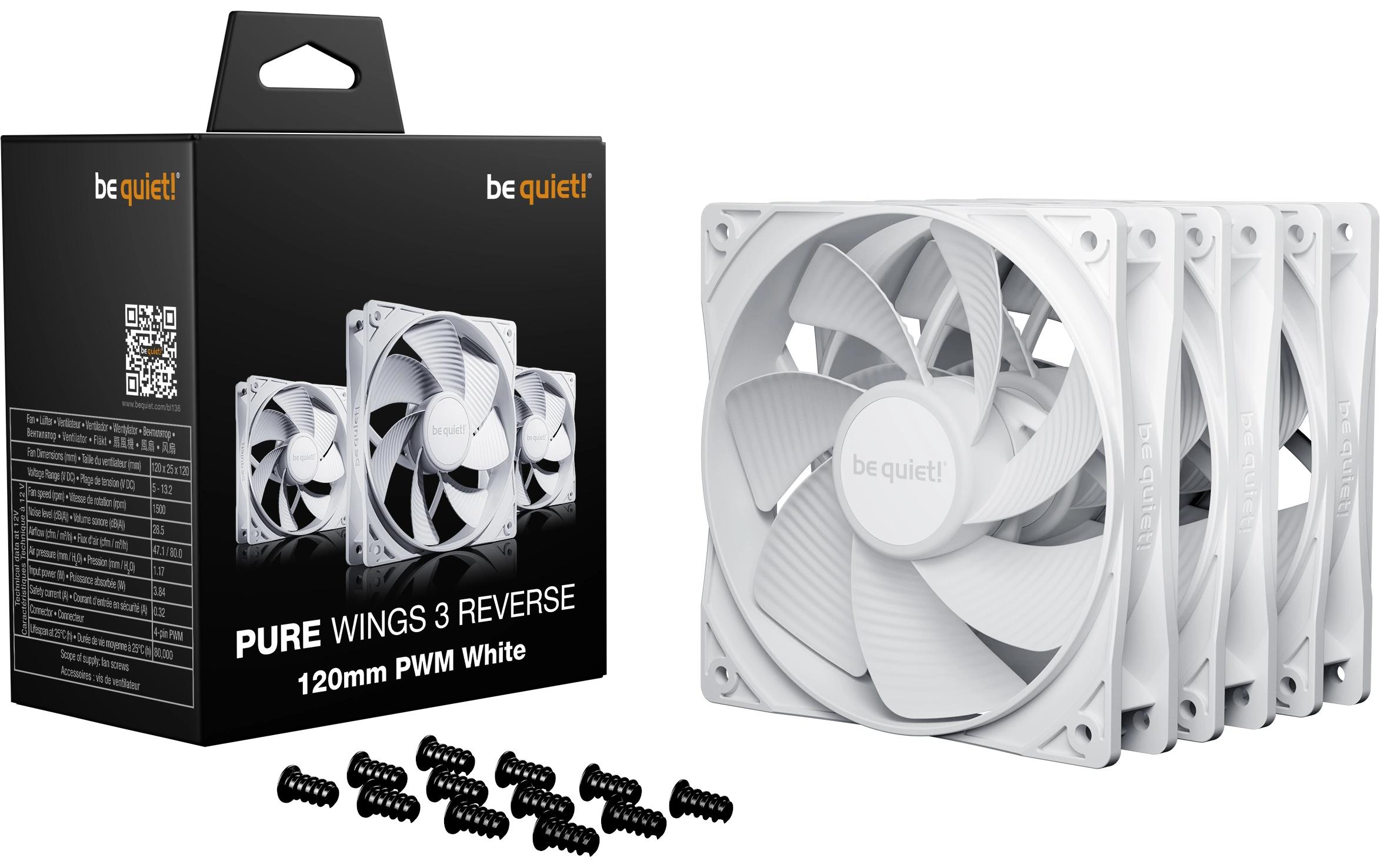 be quiet! PC-Lüfter PURE WINGS 3 120mm PWM Reverse White 3-Pack