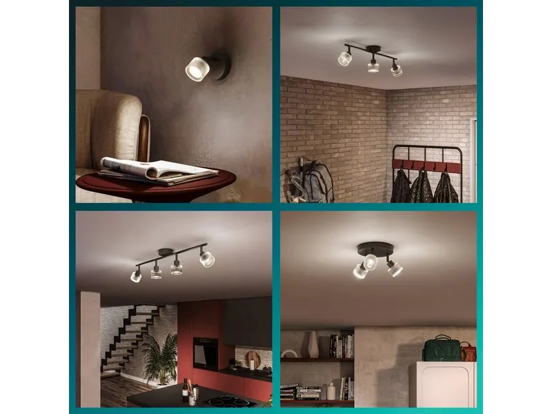 Philips Horen Aufbauspot 4x, ohne Leuchtmittel GU10, schwarz