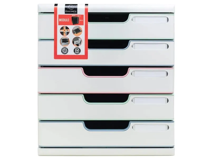 Exacompta Schubladenbox Modulo AutentiK, A4+, 5 Schubladen, Mehrfarbig