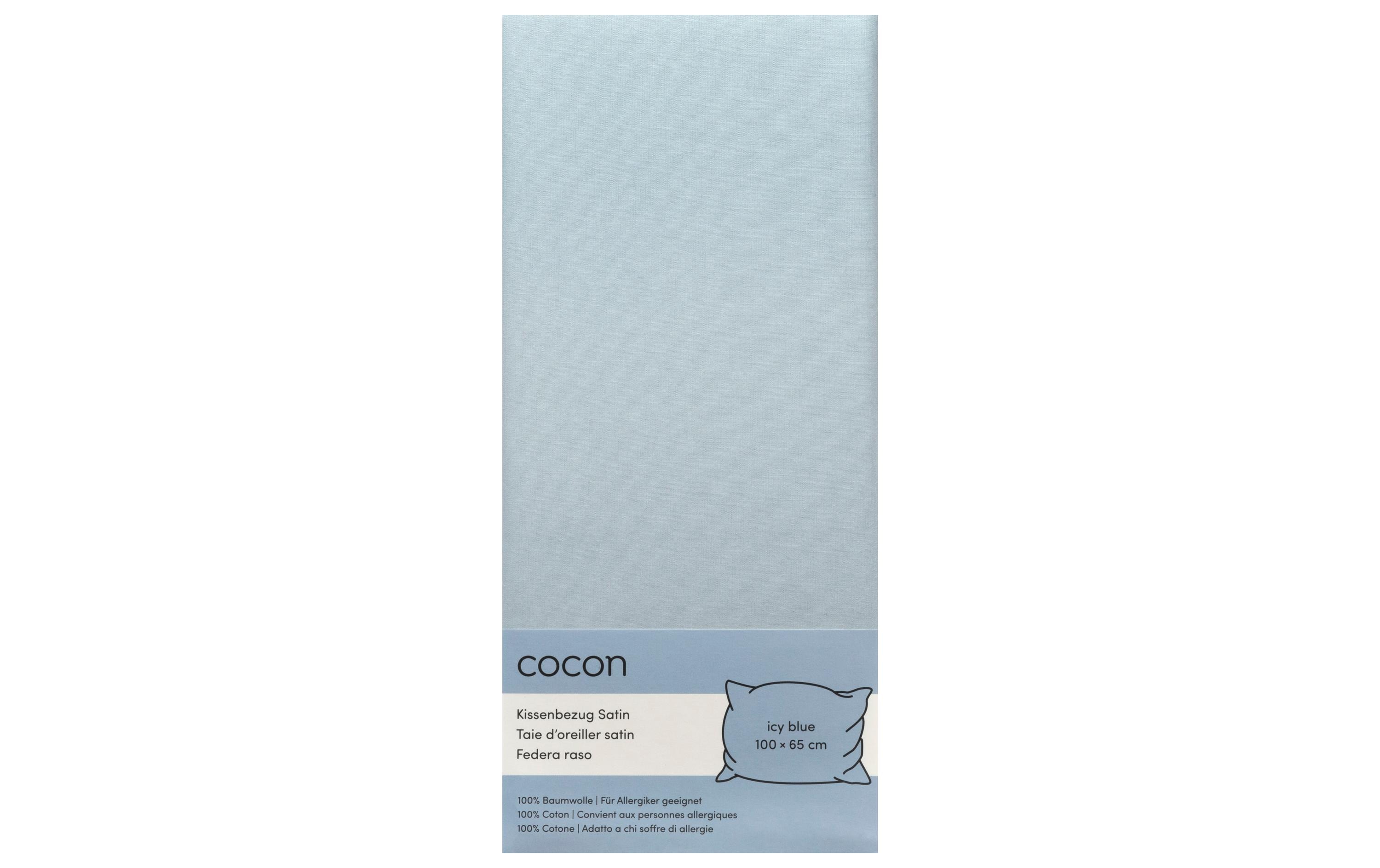 COCON Kopfkissenbezug Satin 65 x 100 cm, Eisblau, 2 Stück