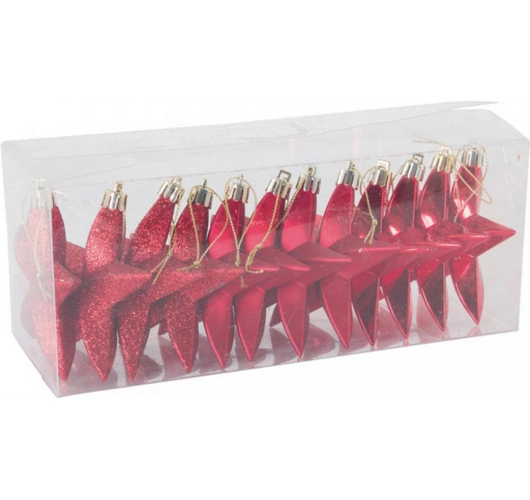 Dekomat AG Weihnachtssterne Aufhänger aus Kunststoff, Rot 12 Stück