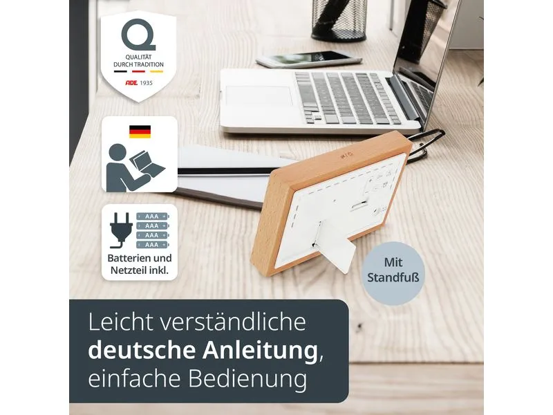 ADE Wetterstation mit Funk-Aussensensor Holz-weiss ADE Wetterstation mit Funk-Aussensensor Holz-weiss