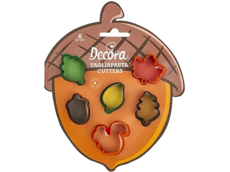 Decora Guetzli-Ausstecher Herbst 6 Stück, Dunkelbraun/Grün/Rot