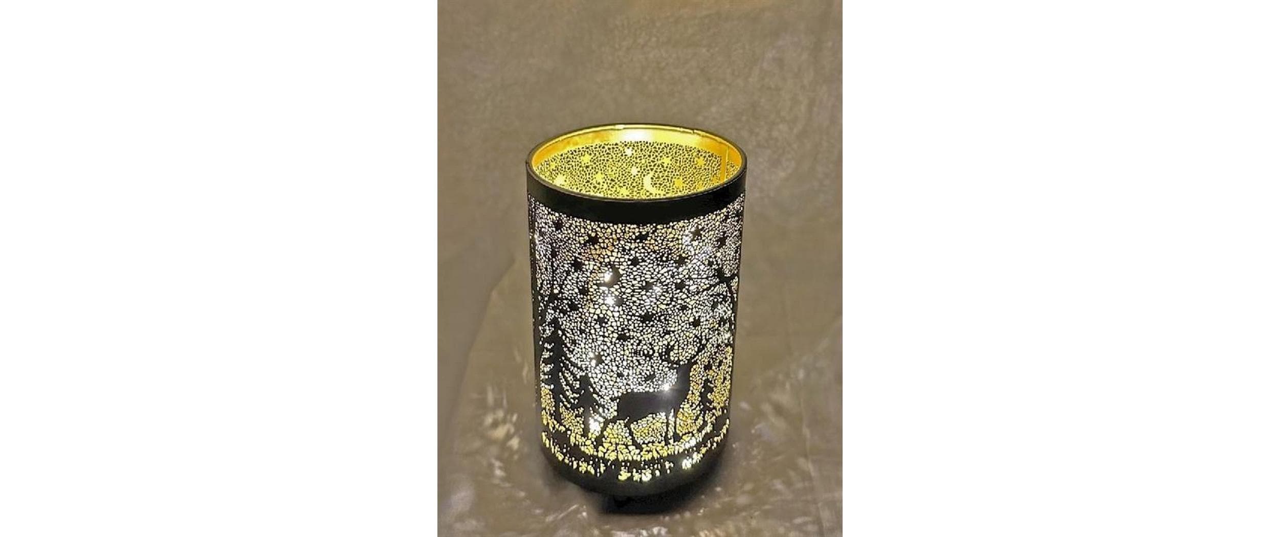 Dameco Weihnachtswindlicht mit Hirsch Design 16 cm, Gold/Schwarz