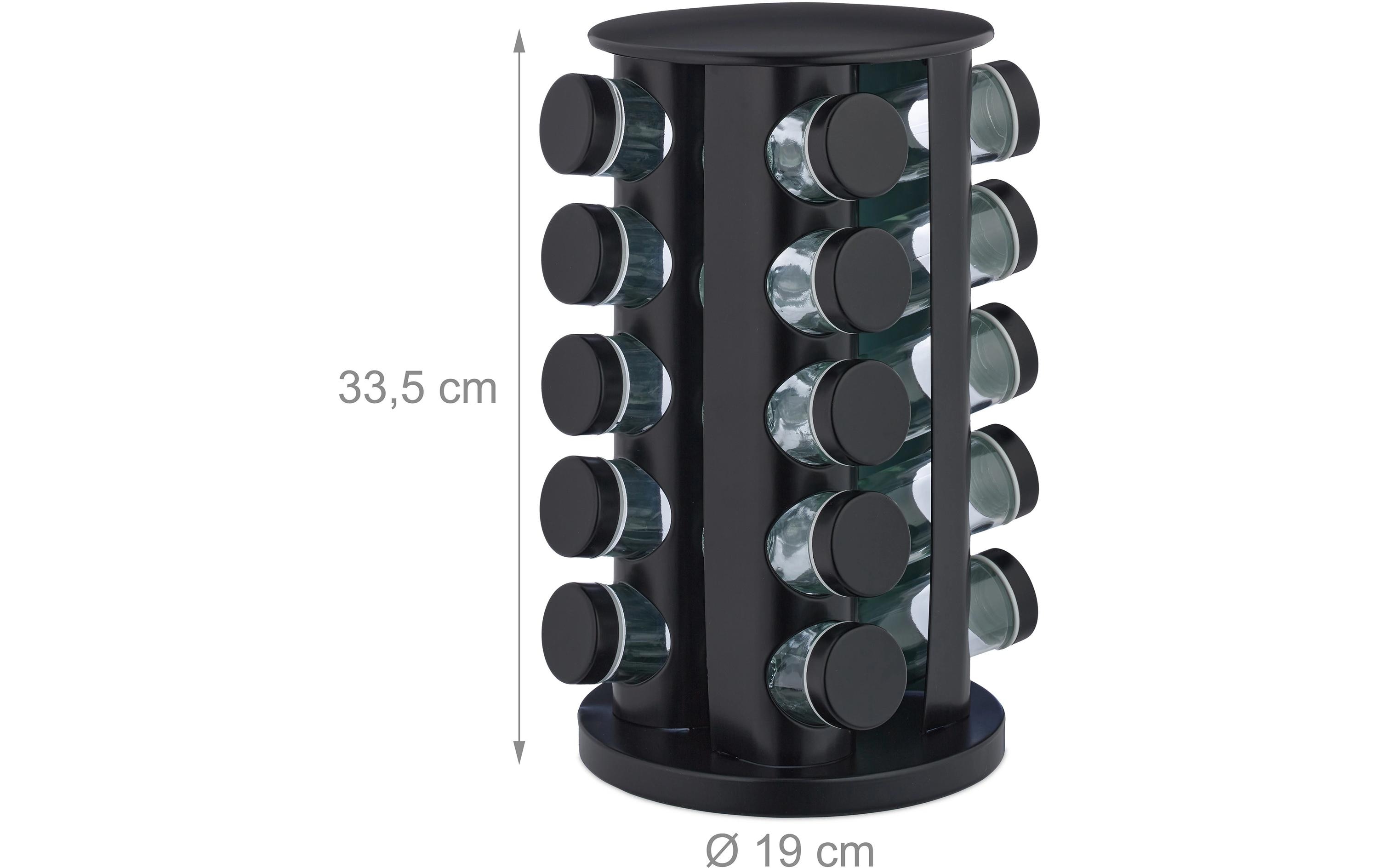 relaxdays Gewürzkarussell 20er Set Schwarz/Transparent