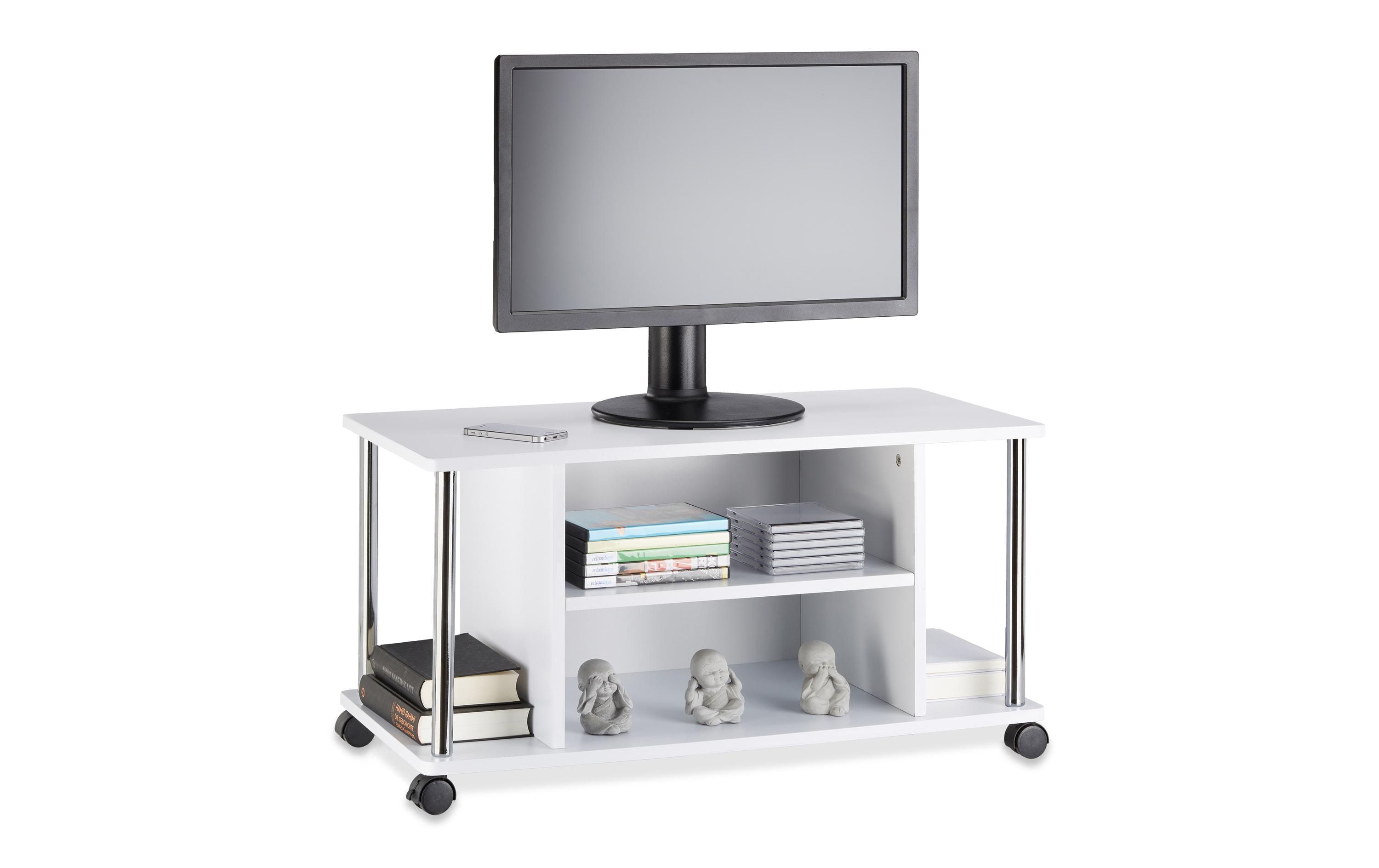 relaxdays TV-Möbel mit Rollen, 80 x 40 cm, Weiss