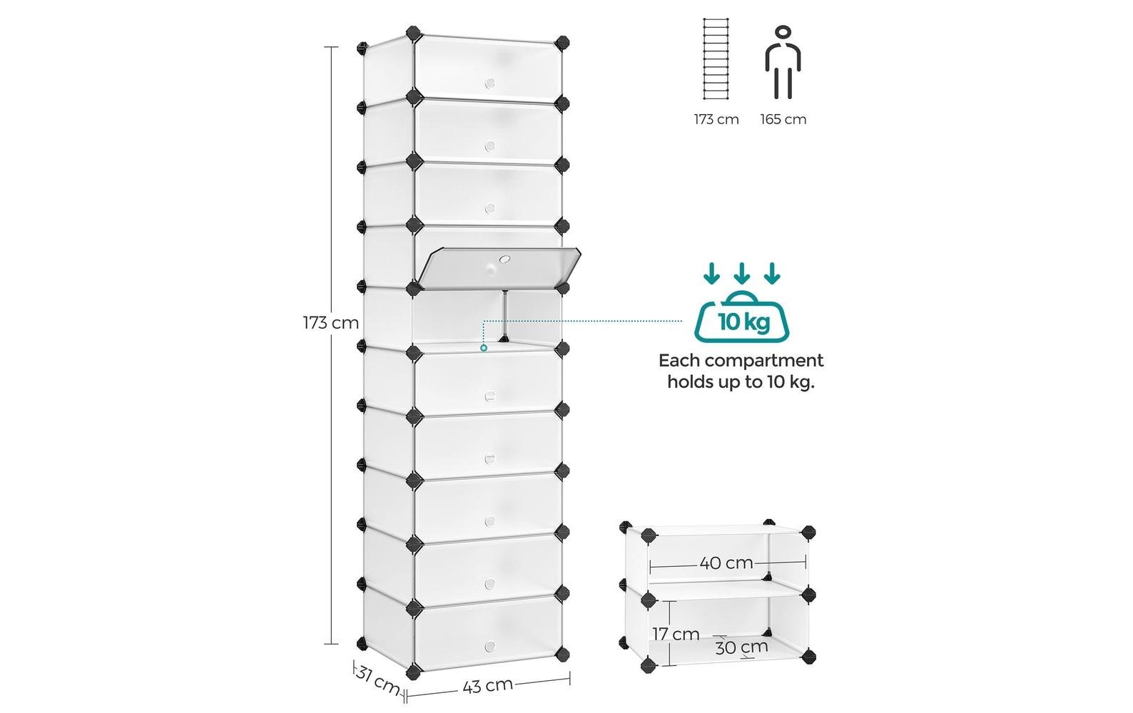 Songmics Schuhschrank 43 cm x 173 cm, Schwarz/Weiss