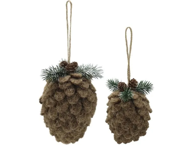 Chic Antique Filzaufhängung Zapfen, 15 x 8 cm, Mokka, 2er Set