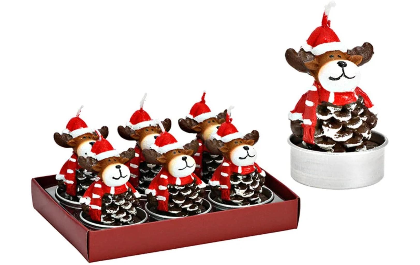 G. Wurm Teelichter Elch 6 Stück, Braun/Rot