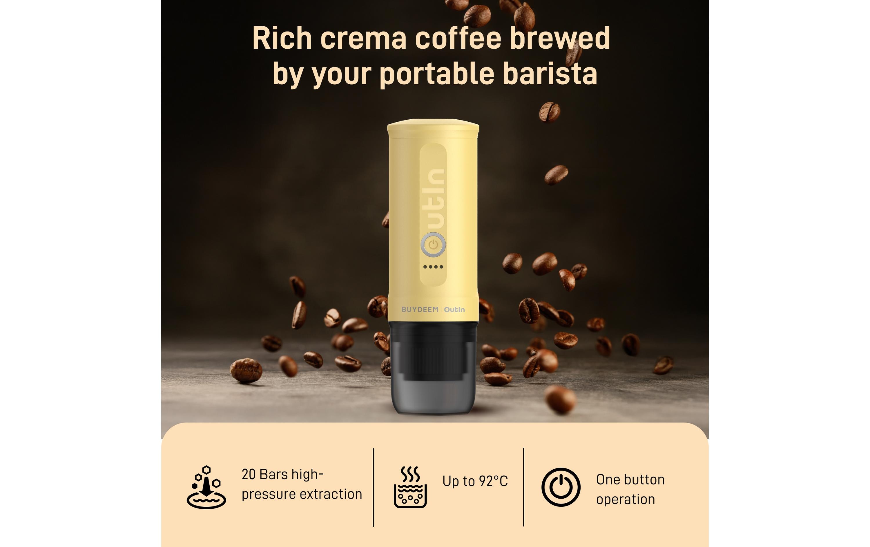 OUTIN Reisekaffeemaschine Nano Kapseln, Gelb