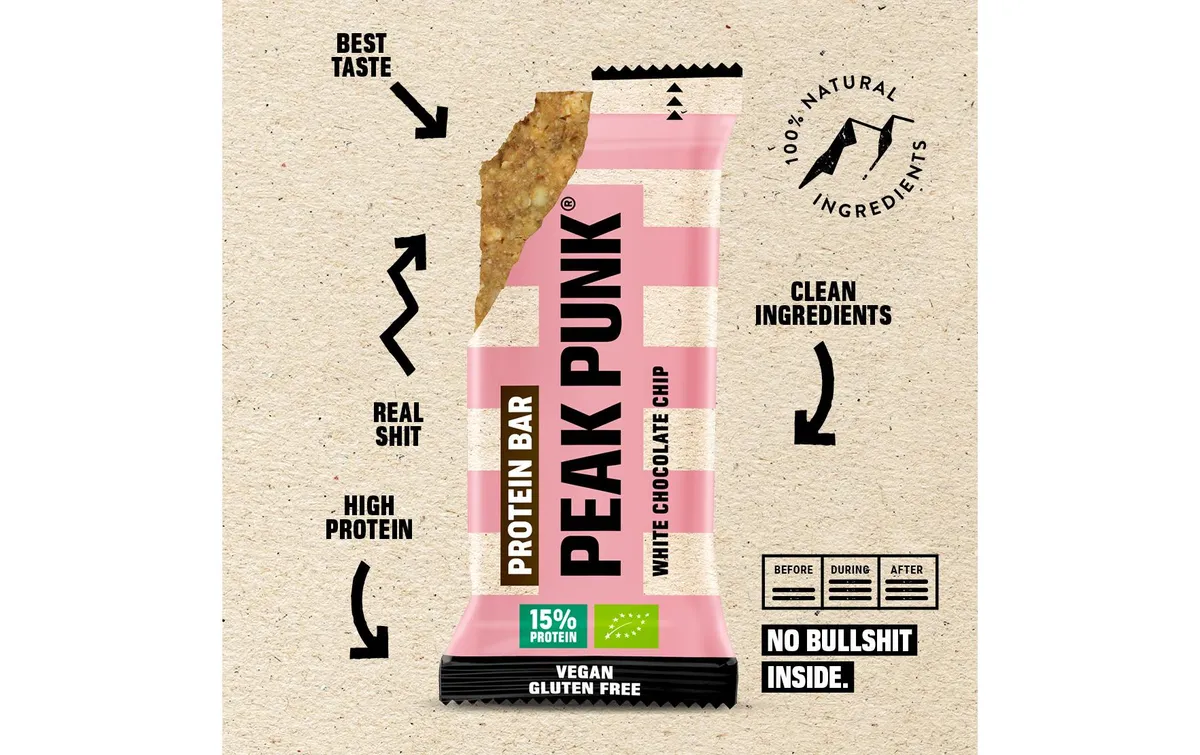 PEAK PUNK Bio Protein Bar White Chocolate Chip 12 x 55 g PEAK PUNK Bio Protein Bar White Chocolate Chip 12 x 55 g