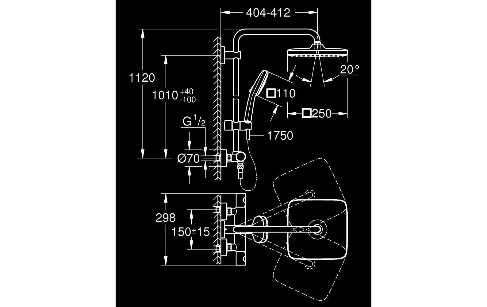 GROHE Vitalio Comfort 250 eckig mit Thermostatarmatur Mattschwarz