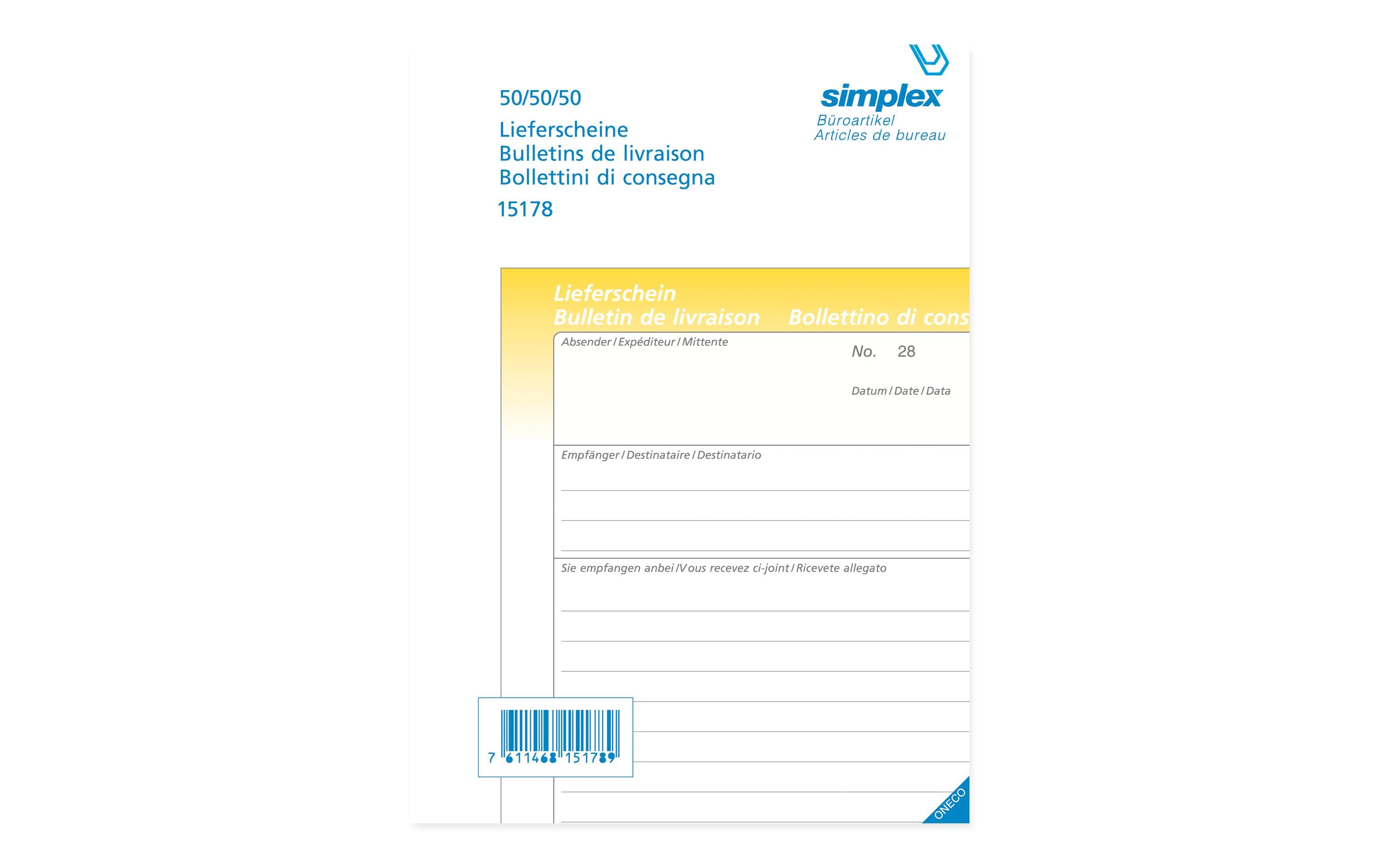 Simplex Durchschreibebuch A5 50 x 3 Blatt, Lieferschein-Buch