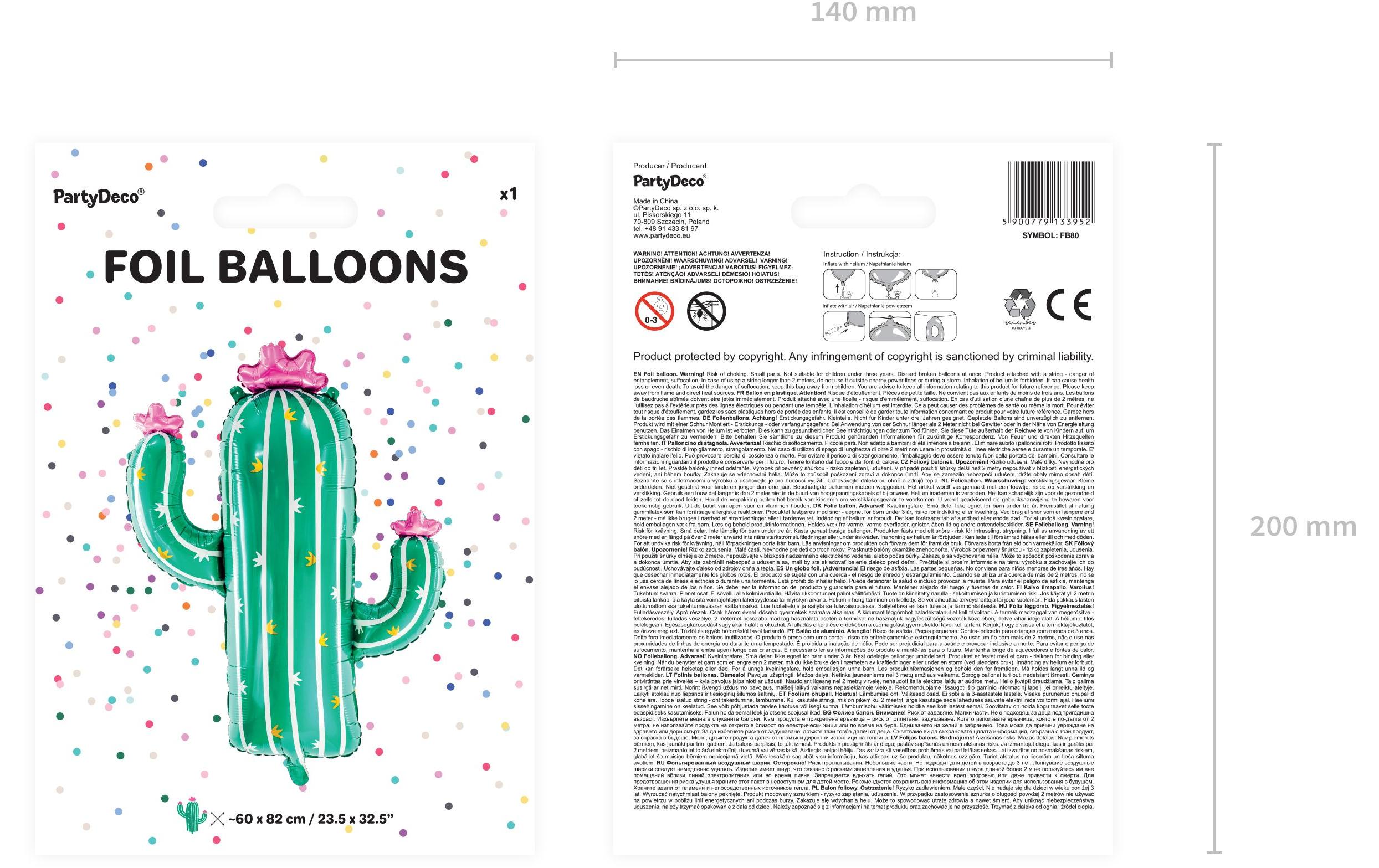 Partydeco Folienballon Cactus Grün