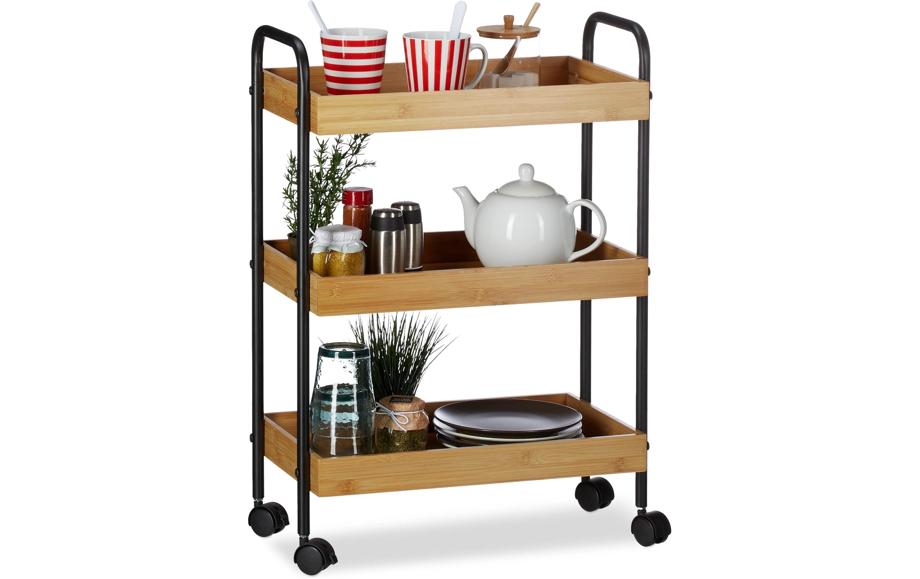 relaxdays Servierwagen mit 3 Ablagen 70 x 50 x 28 cm