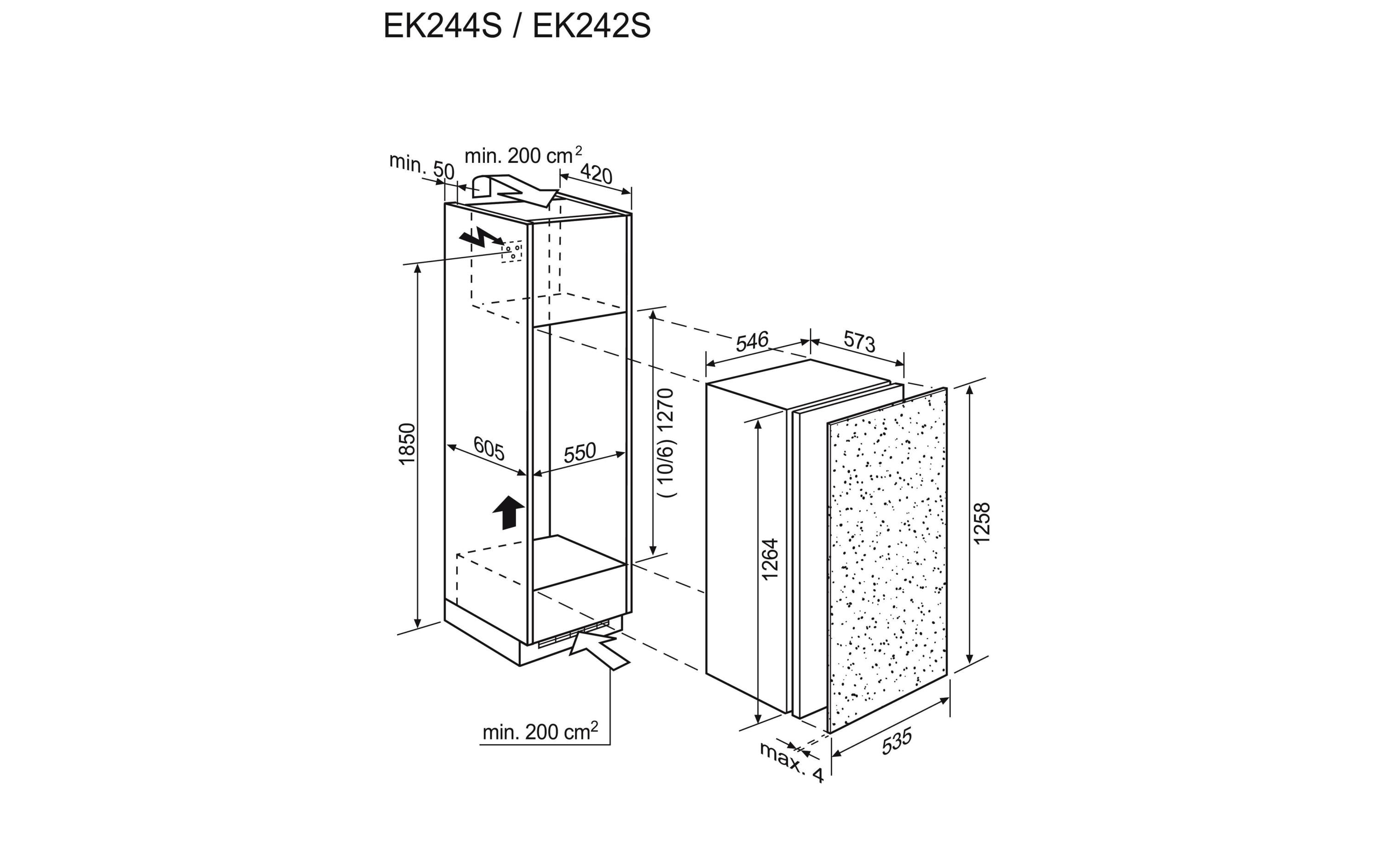 Electrolux Einbaukühlschrank EK244SRWE Weiss, Tür rechts (wechselbar)