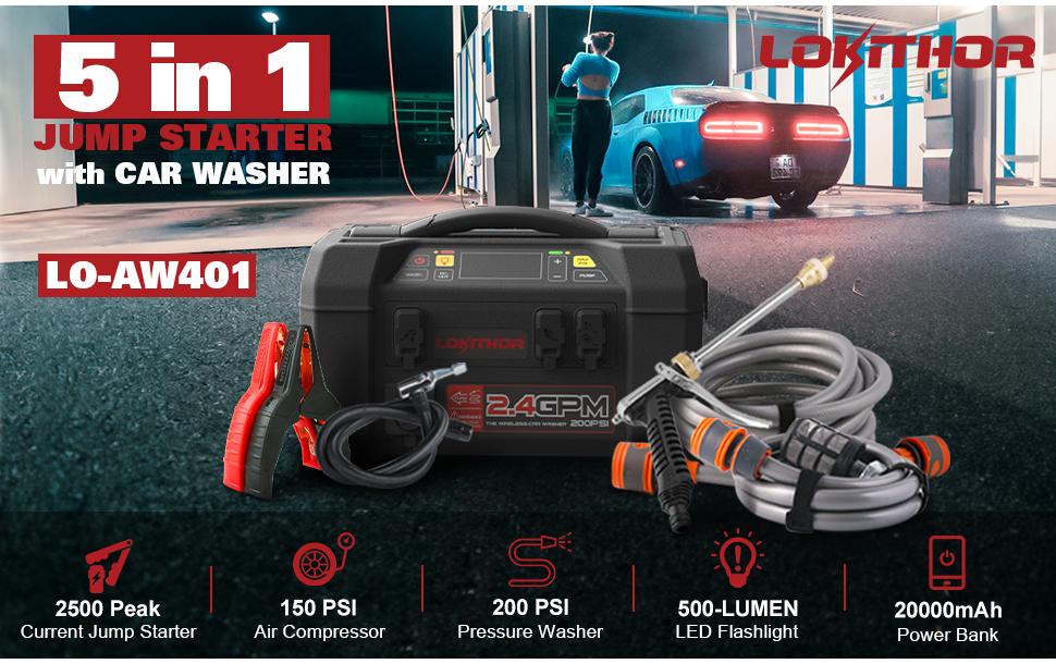 Lokithor Starthilfegerät 2500A mit Kompressor & Hochdruckreiniger Lokithor Starthilfegerät 2500A mit Kompressor & Hochdruckreiniger