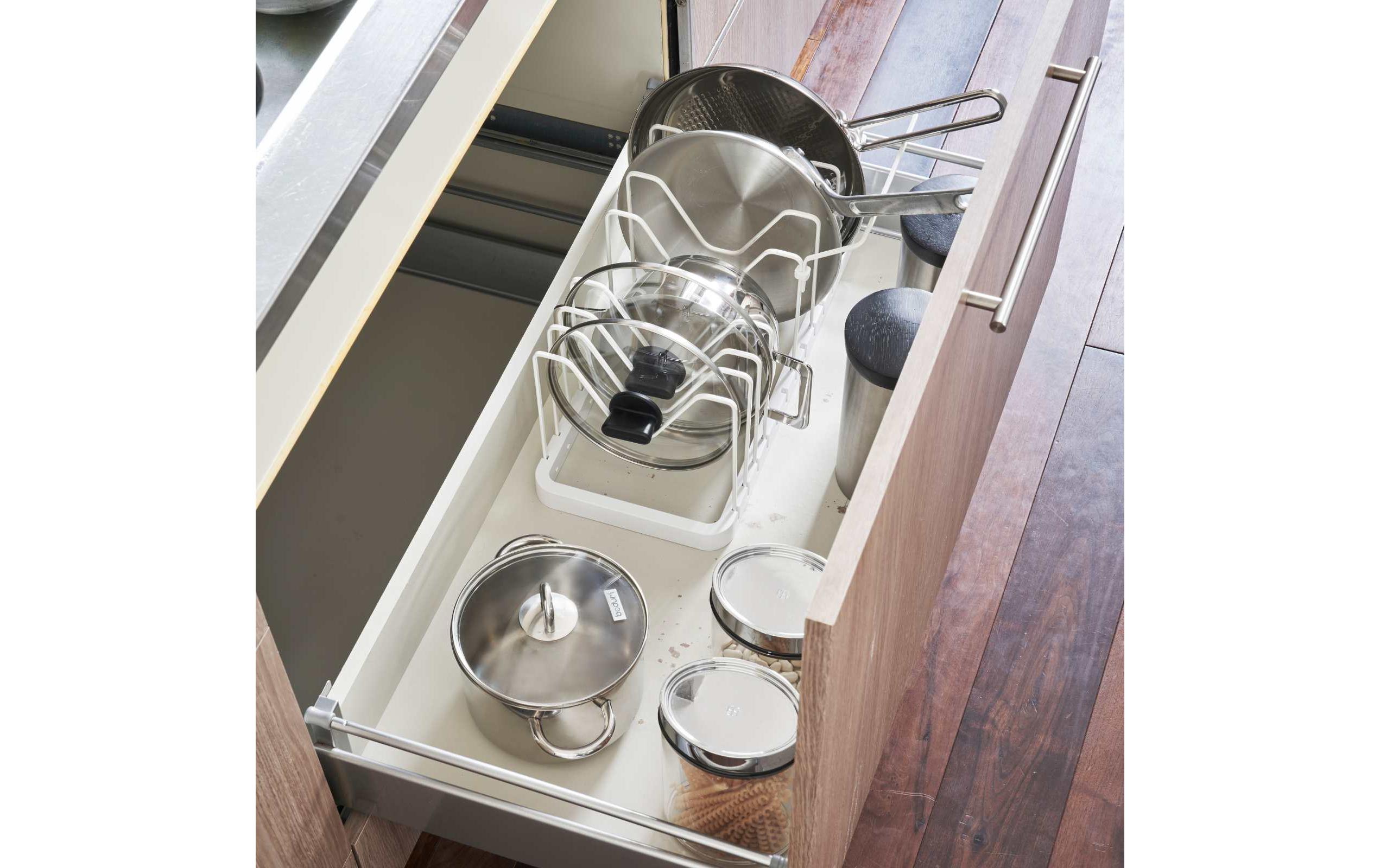 Yamazaki Deckel- und Pfannenhalter Tower Weiss