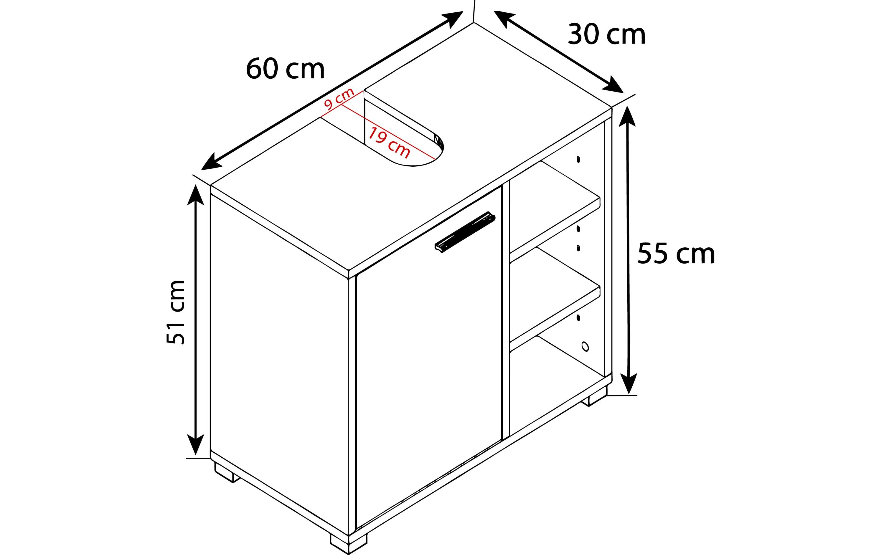VCM Waschbeckenunterschrank Zalo L 60 x 55 cm, Weiss/Schwarz