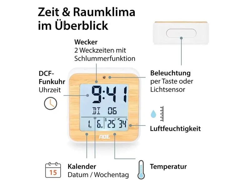 ADE Funkwecker Weiss/Nature