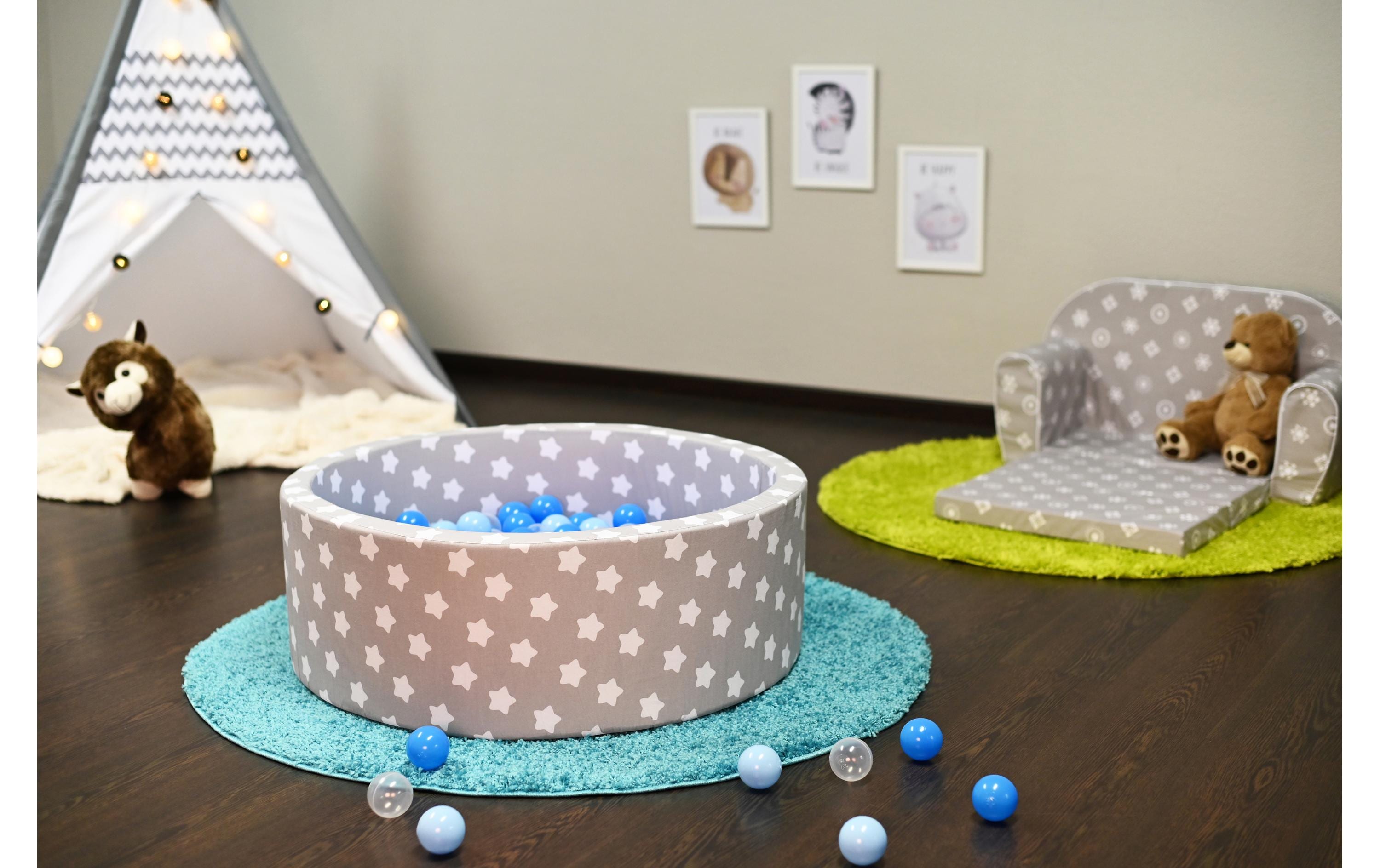Knorrtoys Bällebad Grey White Stars 300 Bälle blue/blue/transparent