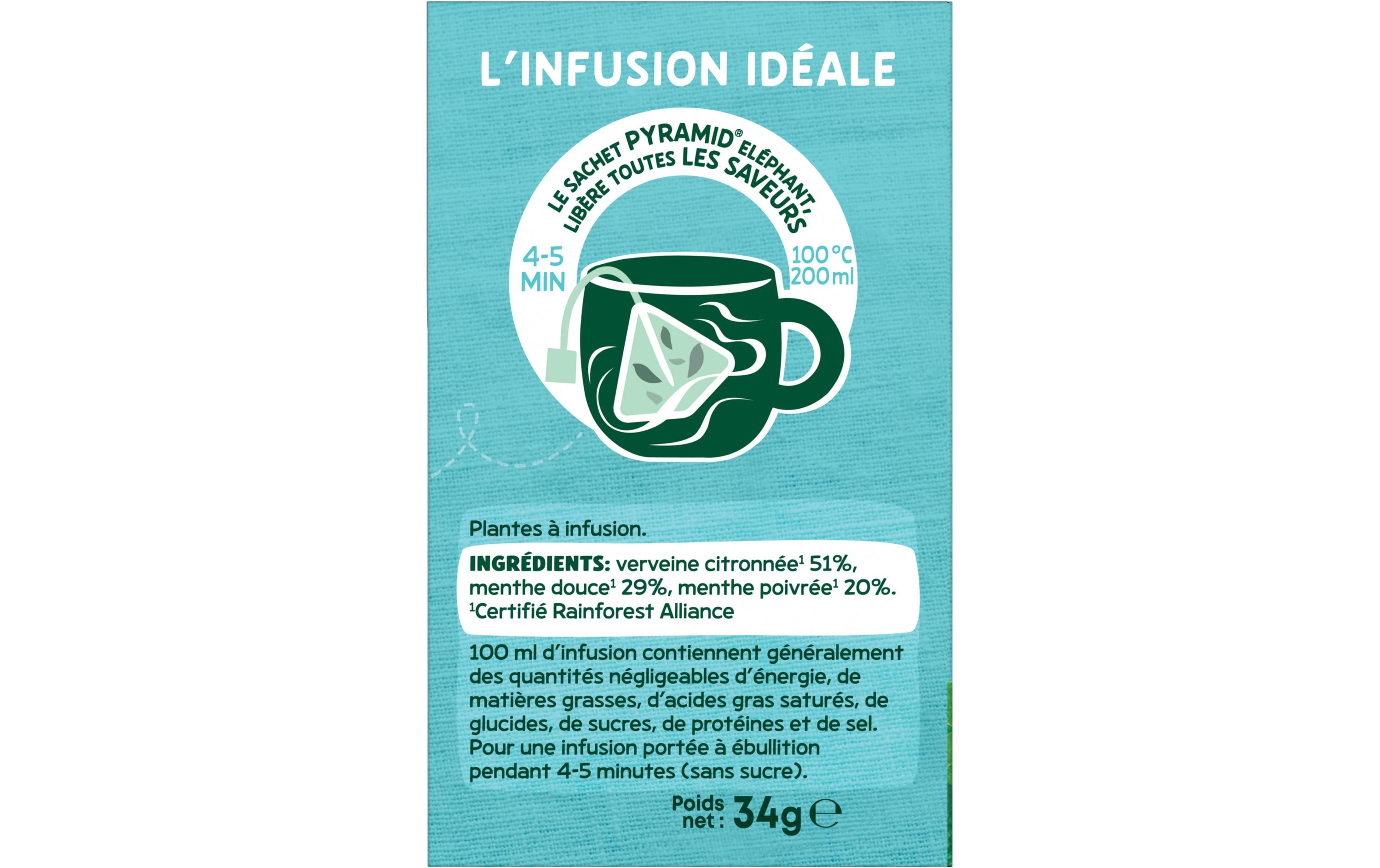 Eléphant Teebeutel Menthe Poivrée, Mente Douce, Verveine 20 Stück