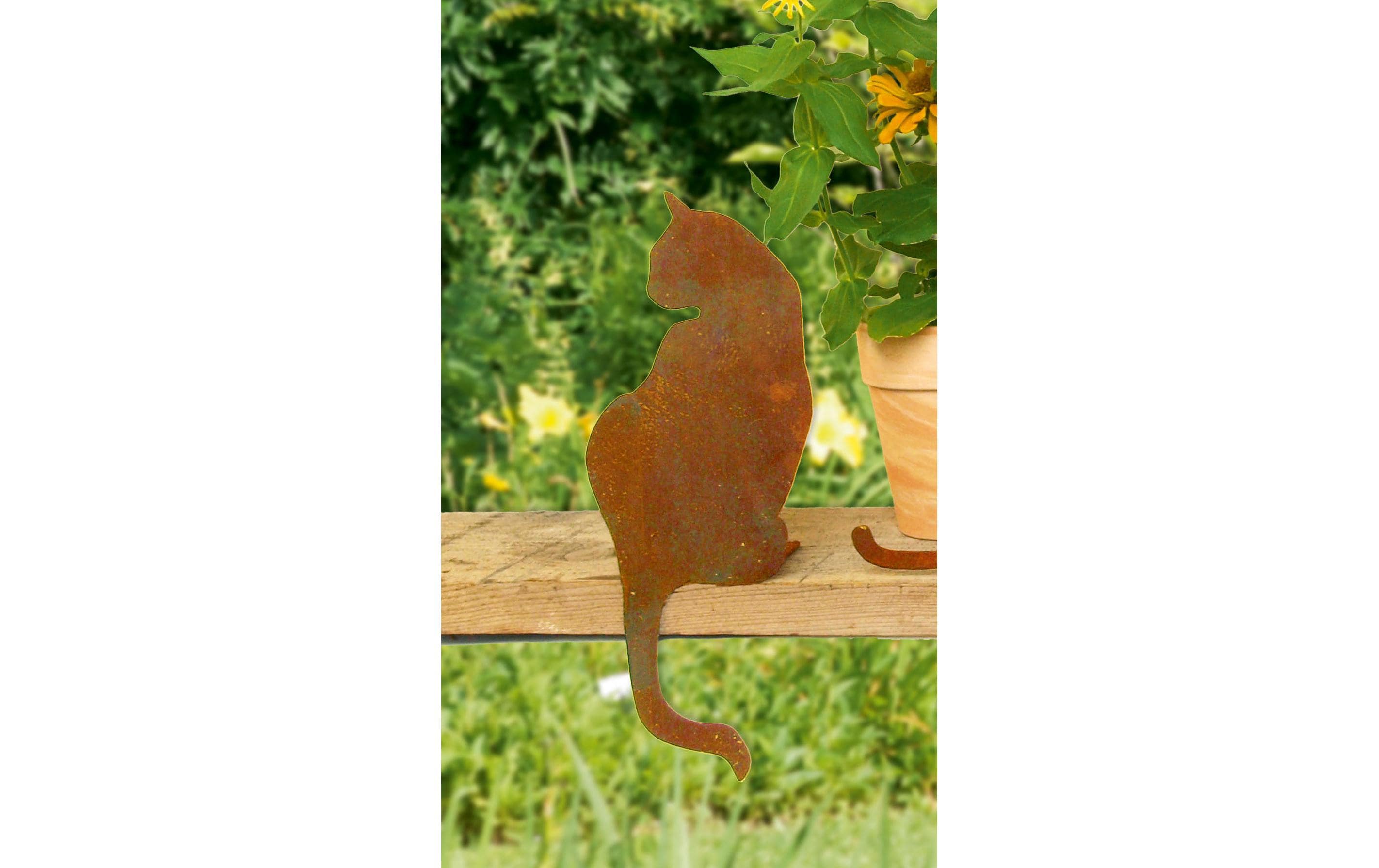 Ambiance Dekofigur Katze auf Platte, von hinten