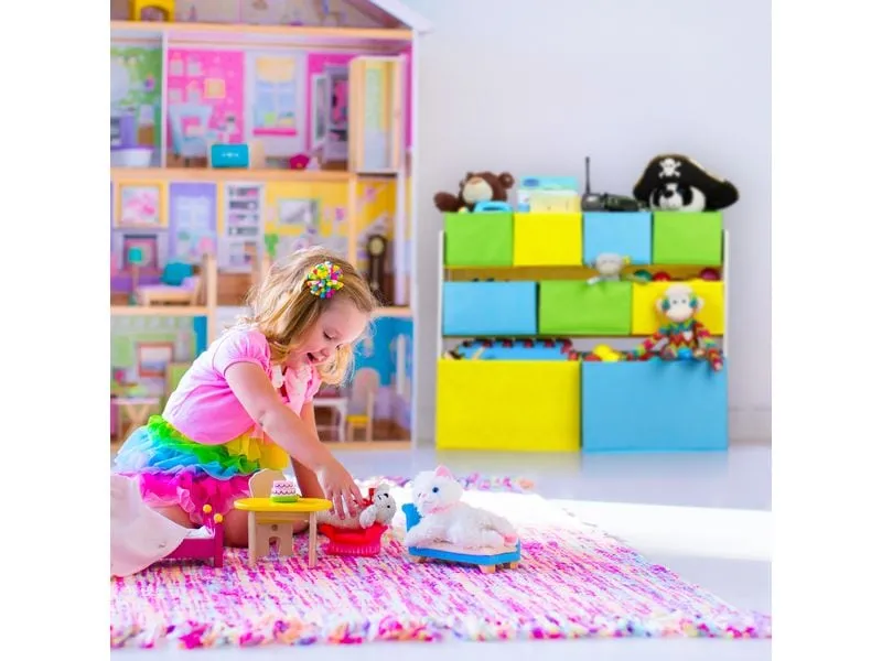 relaxdays Kinderregal, 9 Stoffboxen, Weiss / Grau / Hellblau relaxdays Kinderregal, 9 Stoffboxen, Weiss / Grau / Hellblau
