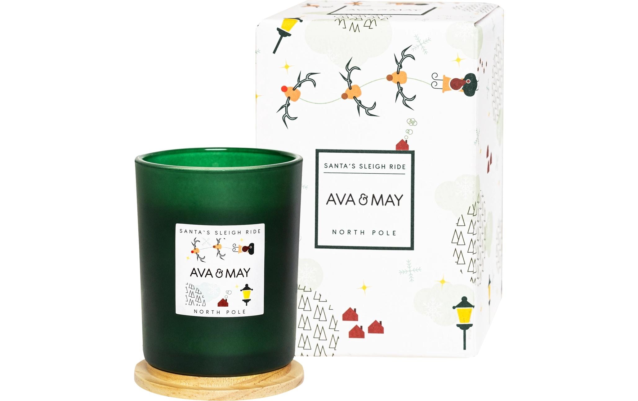 AVA & MAY Kerzenglas Santa's Sleighride, Grün