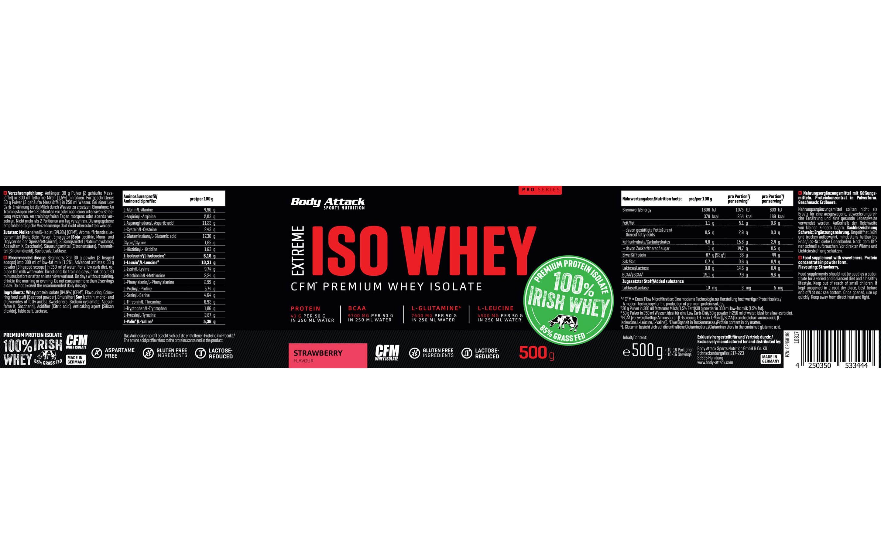 Body Attack Pulver Extreme Iso Whey Professional Erdbeere 1800 g